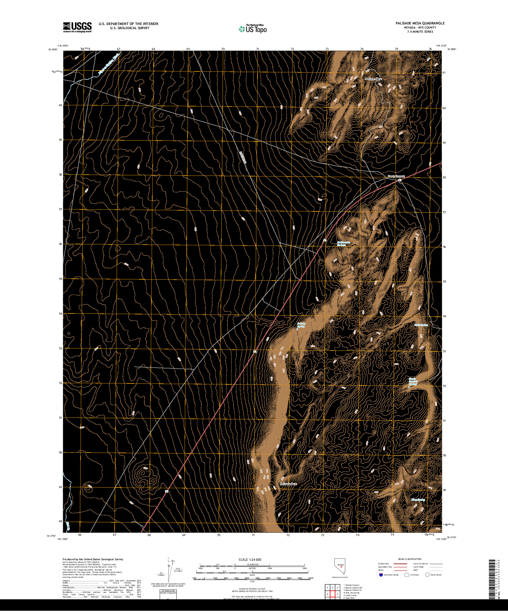 USGS US TOPO 7.5-MINUTE MAP FOR PALISADE MESA, NV 2018