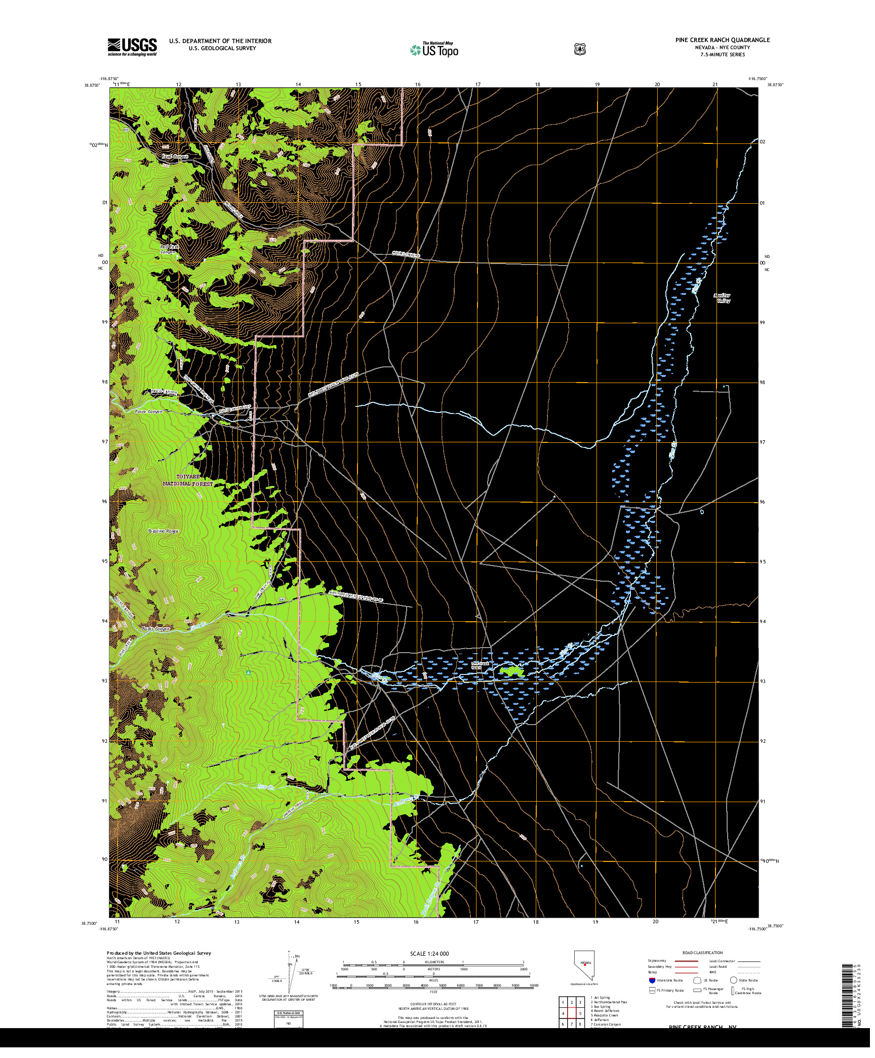 USGS US TOPO 7.5-MINUTE MAP FOR PINE CREEK RANCH, NV 2018