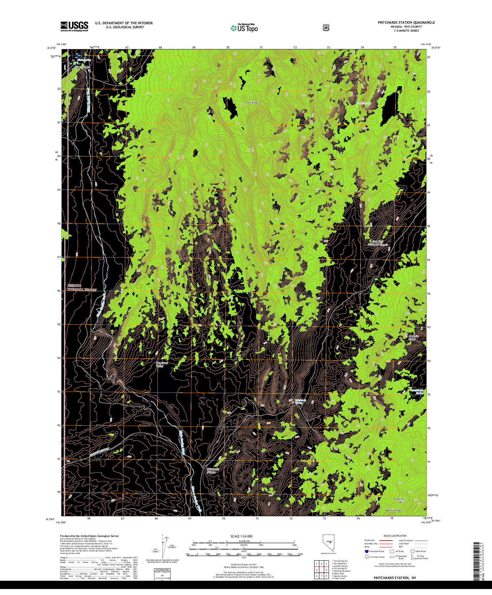 USGS US TOPO 7.5-MINUTE MAP FOR PRITCHARDS STATION, NV 2018