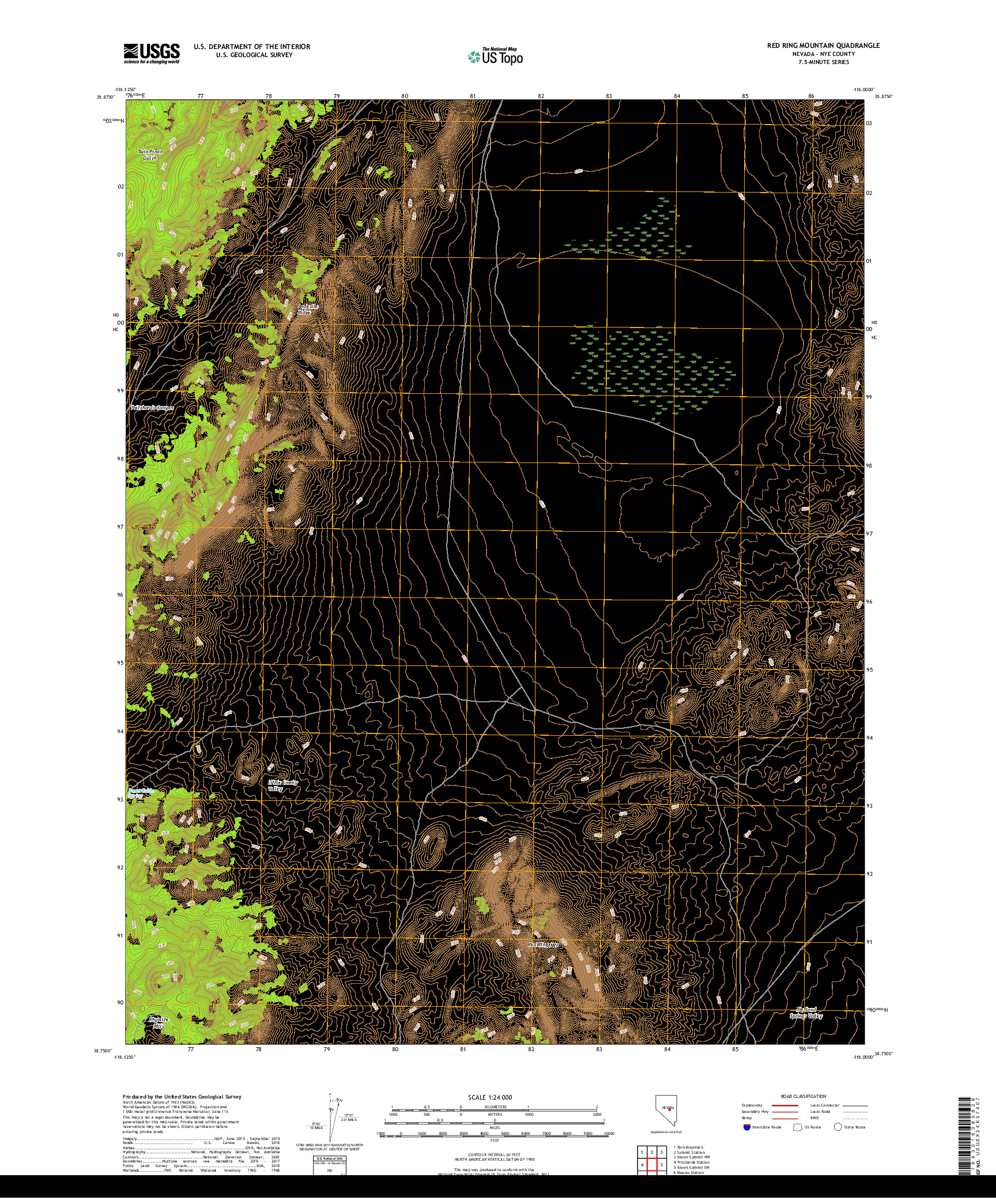 USGS US TOPO 7.5-MINUTE MAP FOR RED RING MOUNTAIN, NV 2018