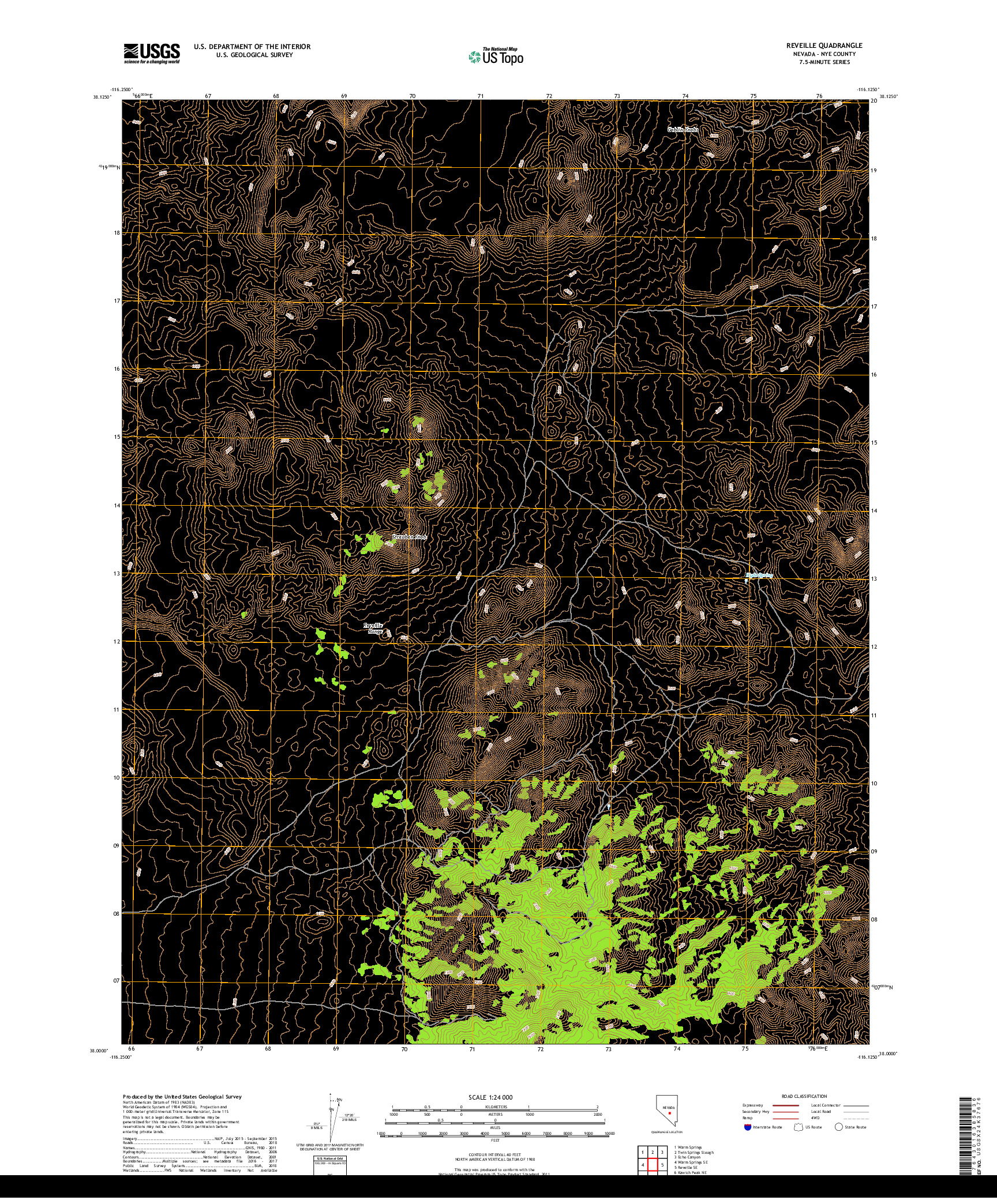 USGS US TOPO 7.5-MINUTE MAP FOR REVEILLE, NV 2018