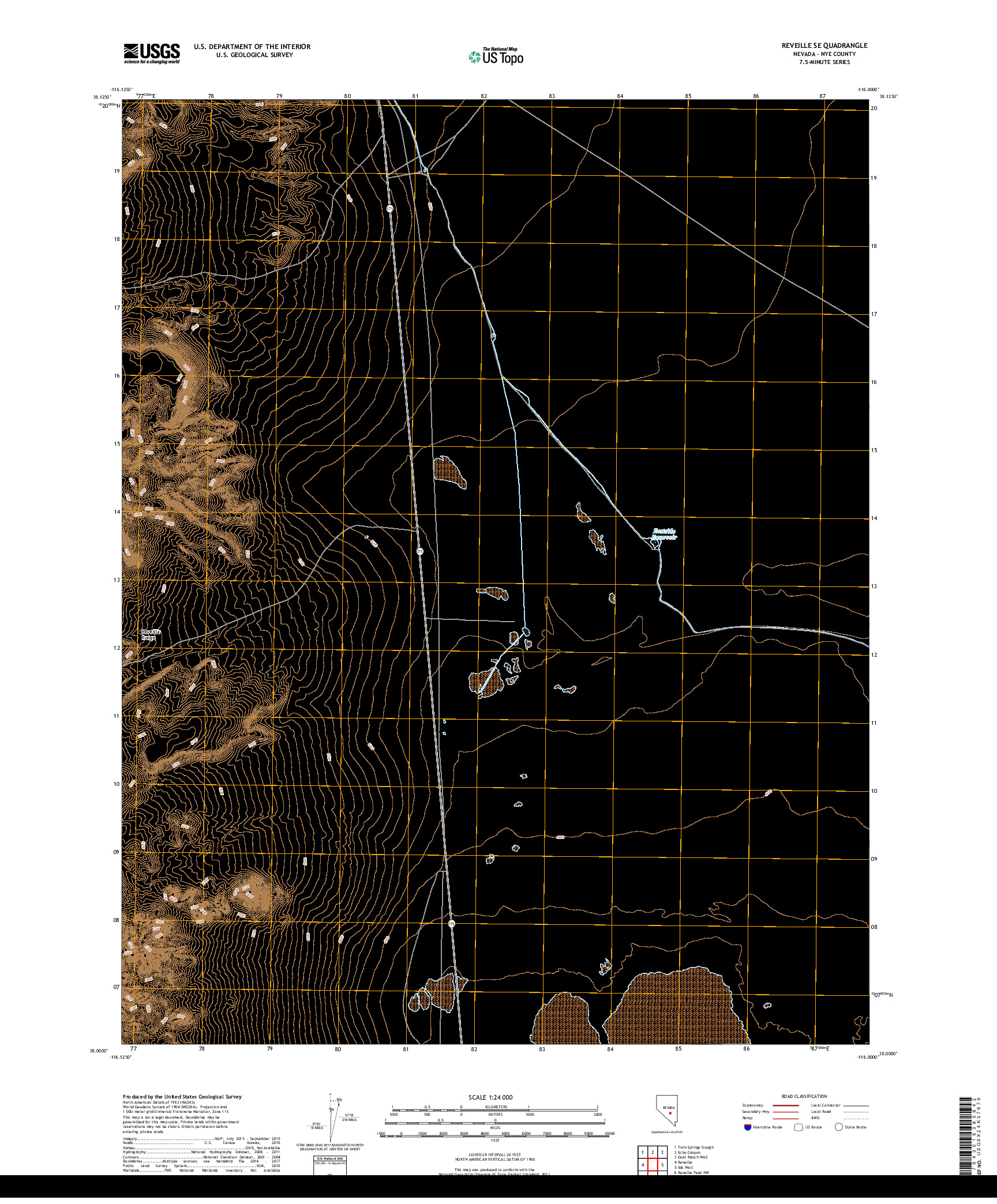 USGS US TOPO 7.5-MINUTE MAP FOR REVEILLE SE, NV 2018