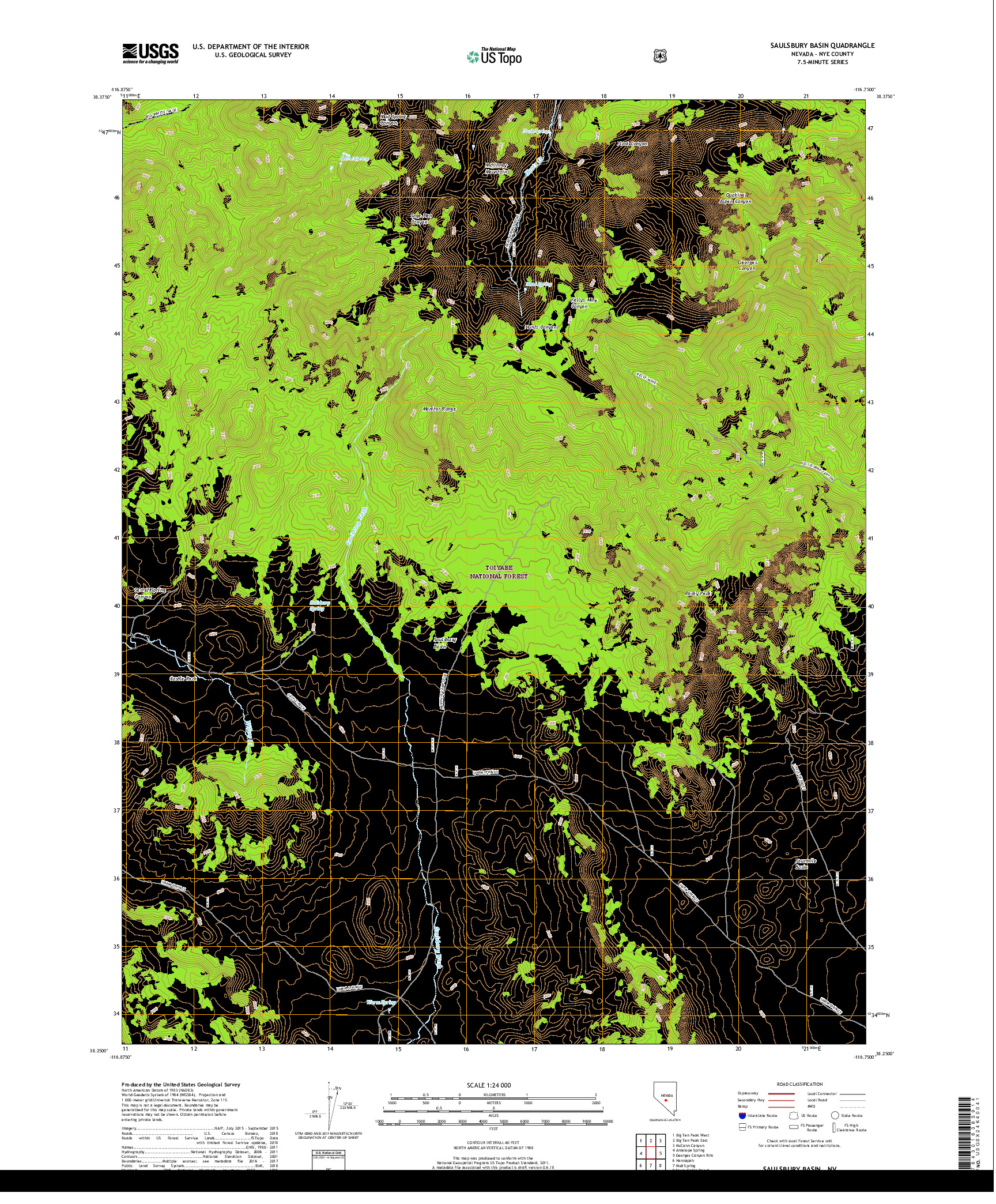 USGS US TOPO 7.5-MINUTE MAP FOR SAULSBURY BASIN, NV 2018