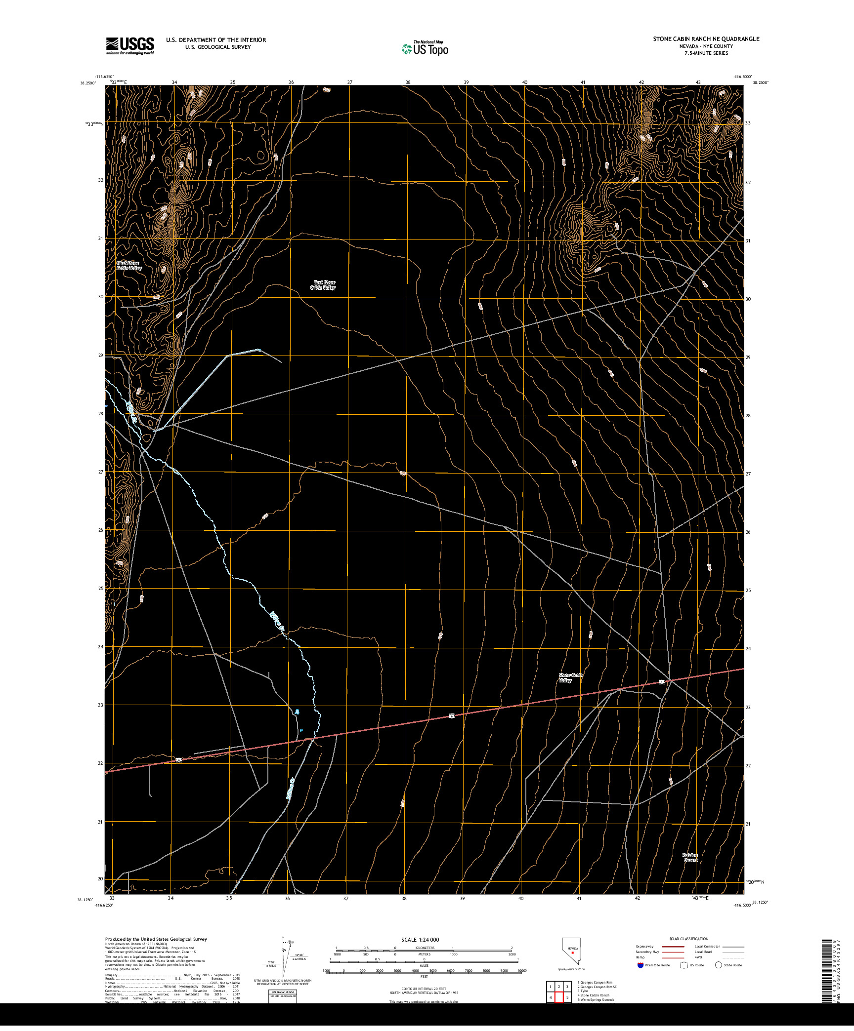 USGS US TOPO 7.5-MINUTE MAP FOR STONE CABIN RANCH NE, NV 2018