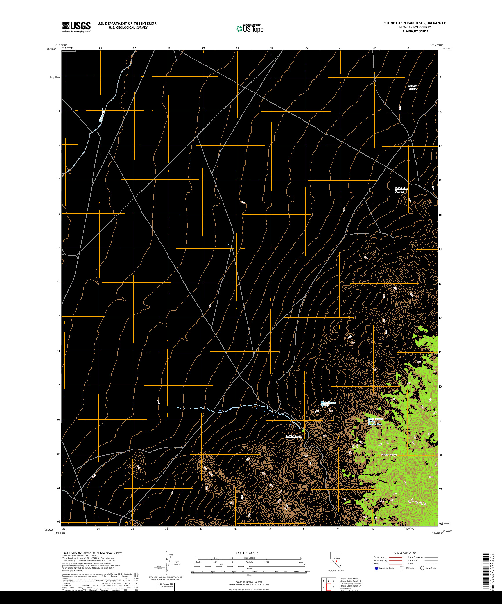 USGS US TOPO 7.5-MINUTE MAP FOR STONE CABIN RANCH SE, NV 2018