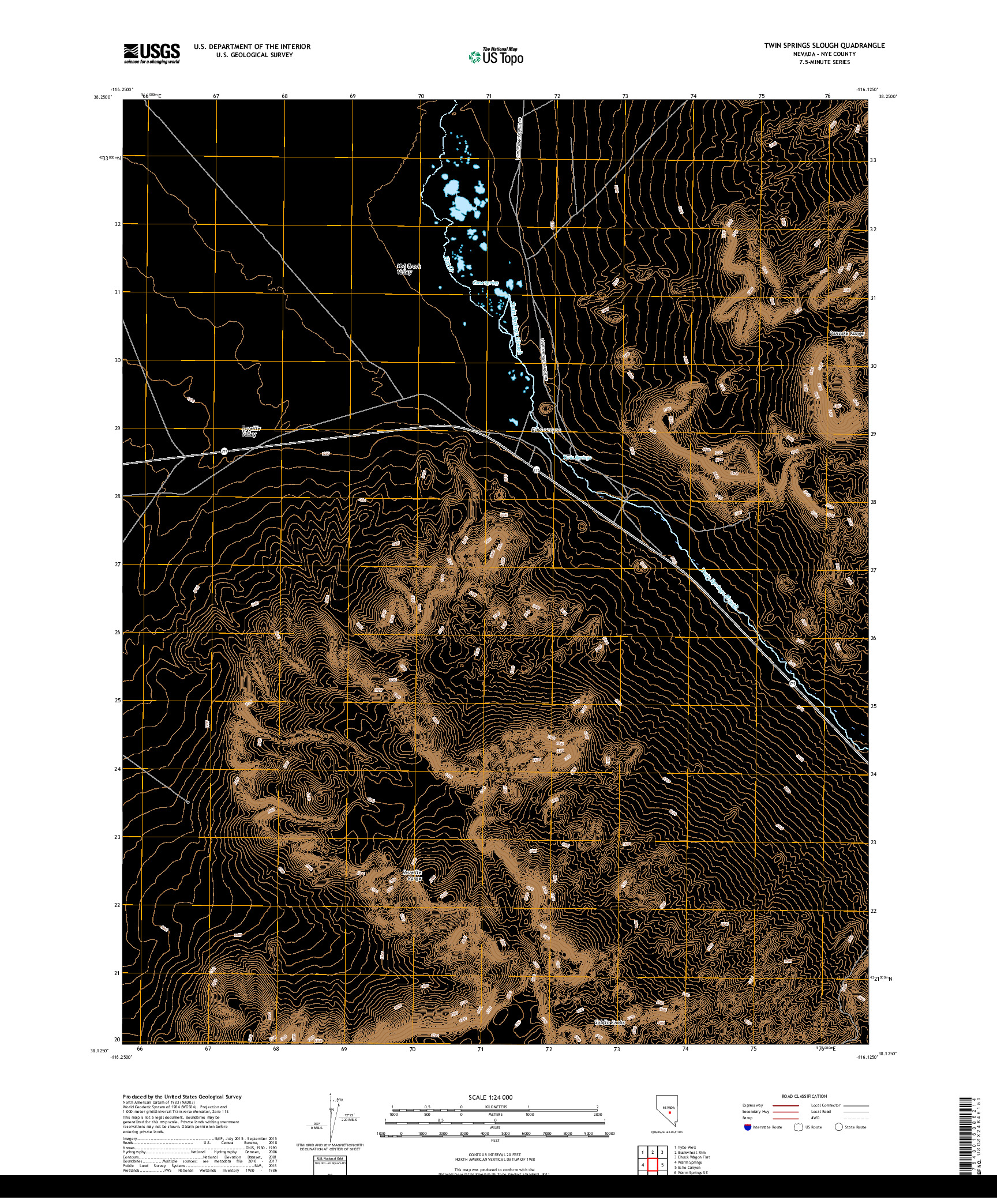 USGS US TOPO 7.5-MINUTE MAP FOR TWIN SPRINGS SLOUGH, NV 2018