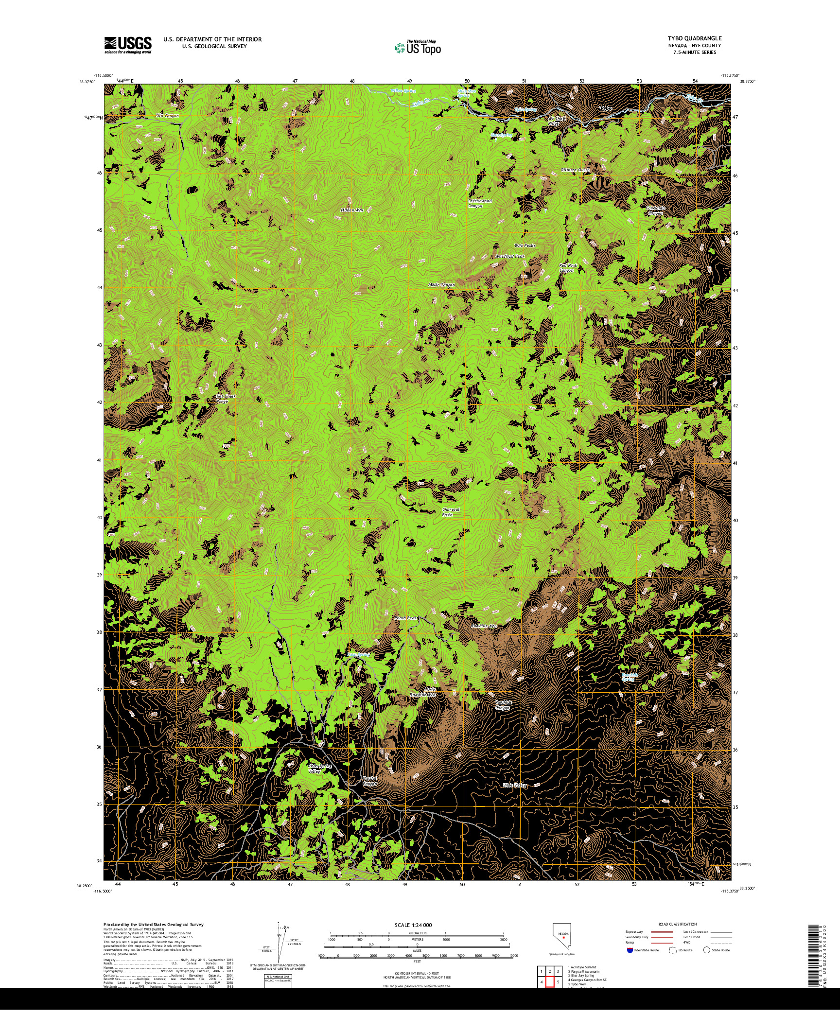 USGS US TOPO 7.5-MINUTE MAP FOR TYBO, NV 2018