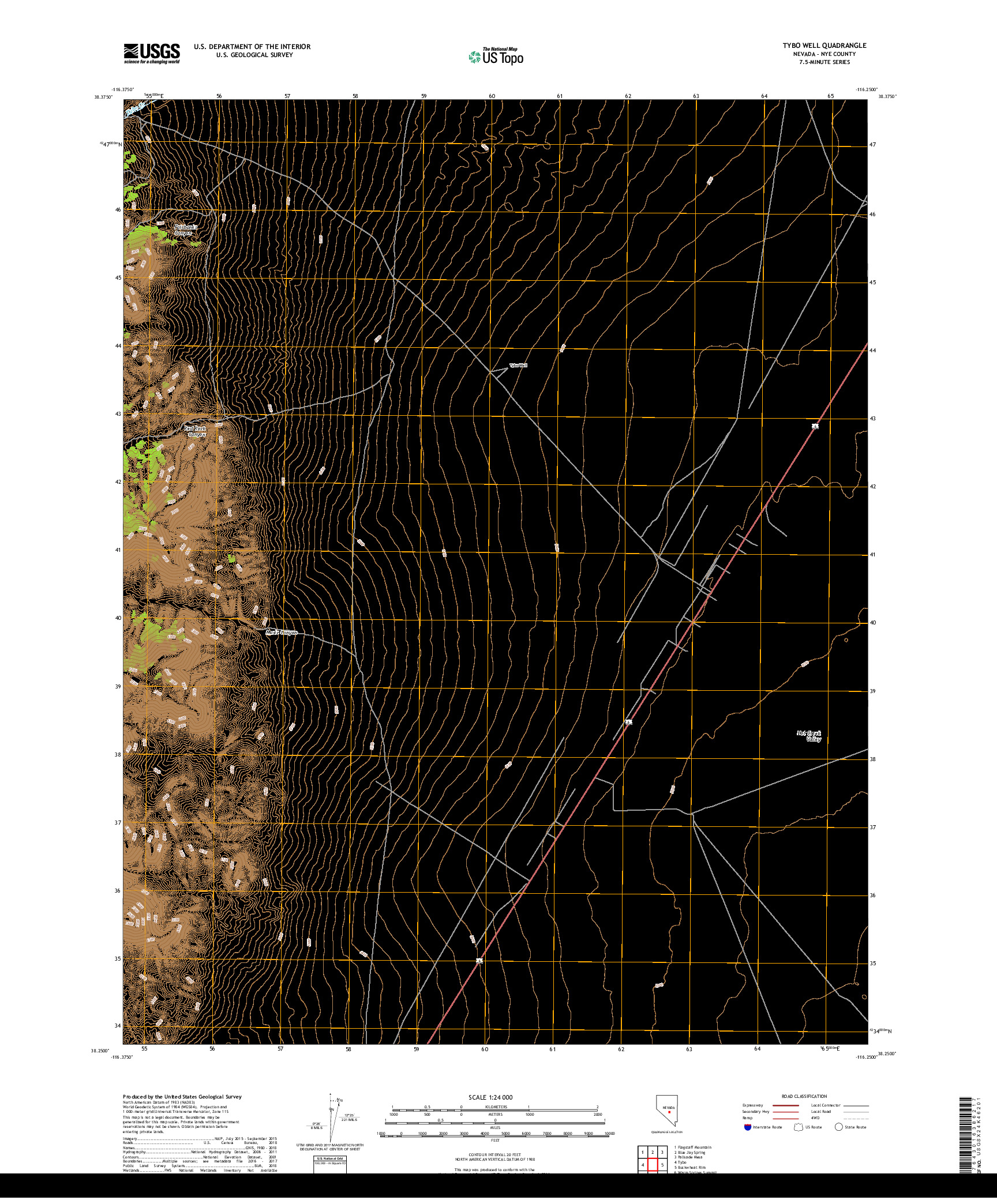 USGS US TOPO 7.5-MINUTE MAP FOR TYBO WELL, NV 2018