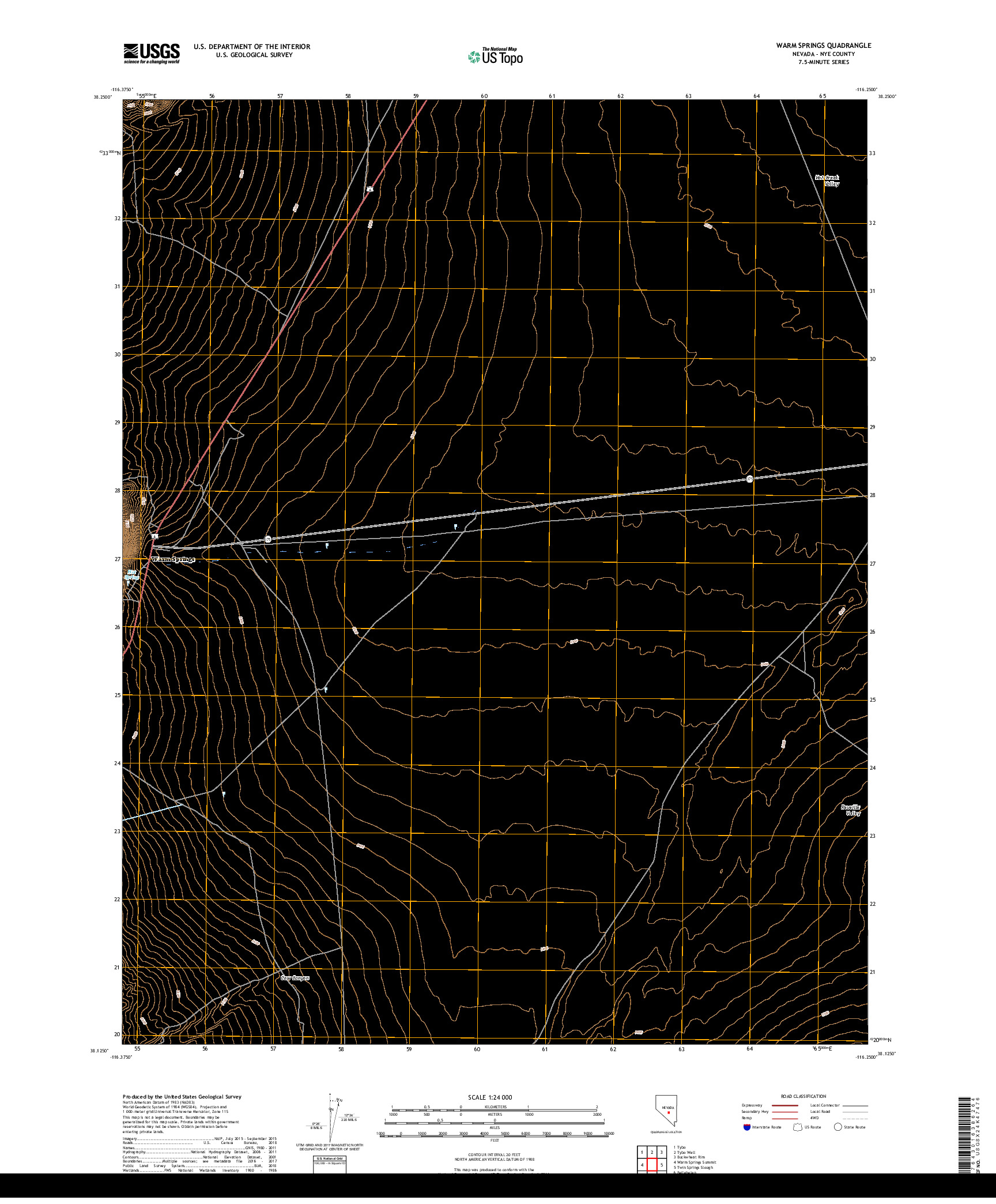 USGS US TOPO 7.5-MINUTE MAP FOR WARM SPRINGS, NV 2018