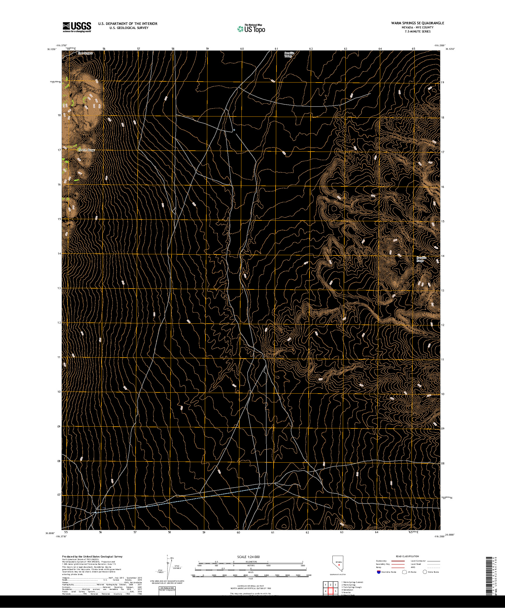 USGS US TOPO 7.5-MINUTE MAP FOR WARM SPRINGS SE, NV 2018