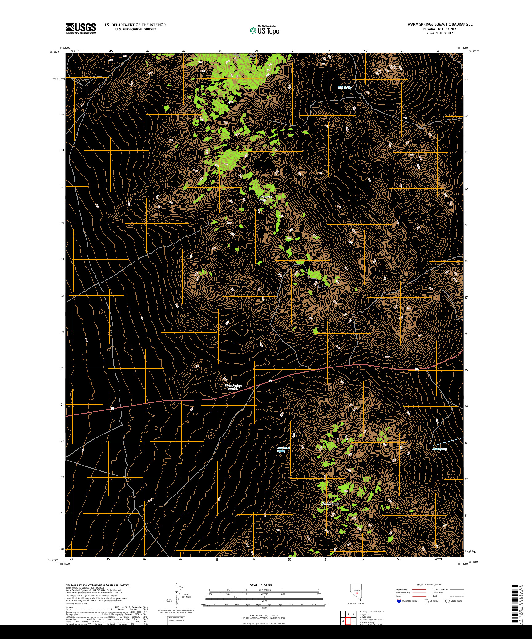 USGS US TOPO 7.5-MINUTE MAP FOR WARM SPRINGS SUMMIT, NV 2018