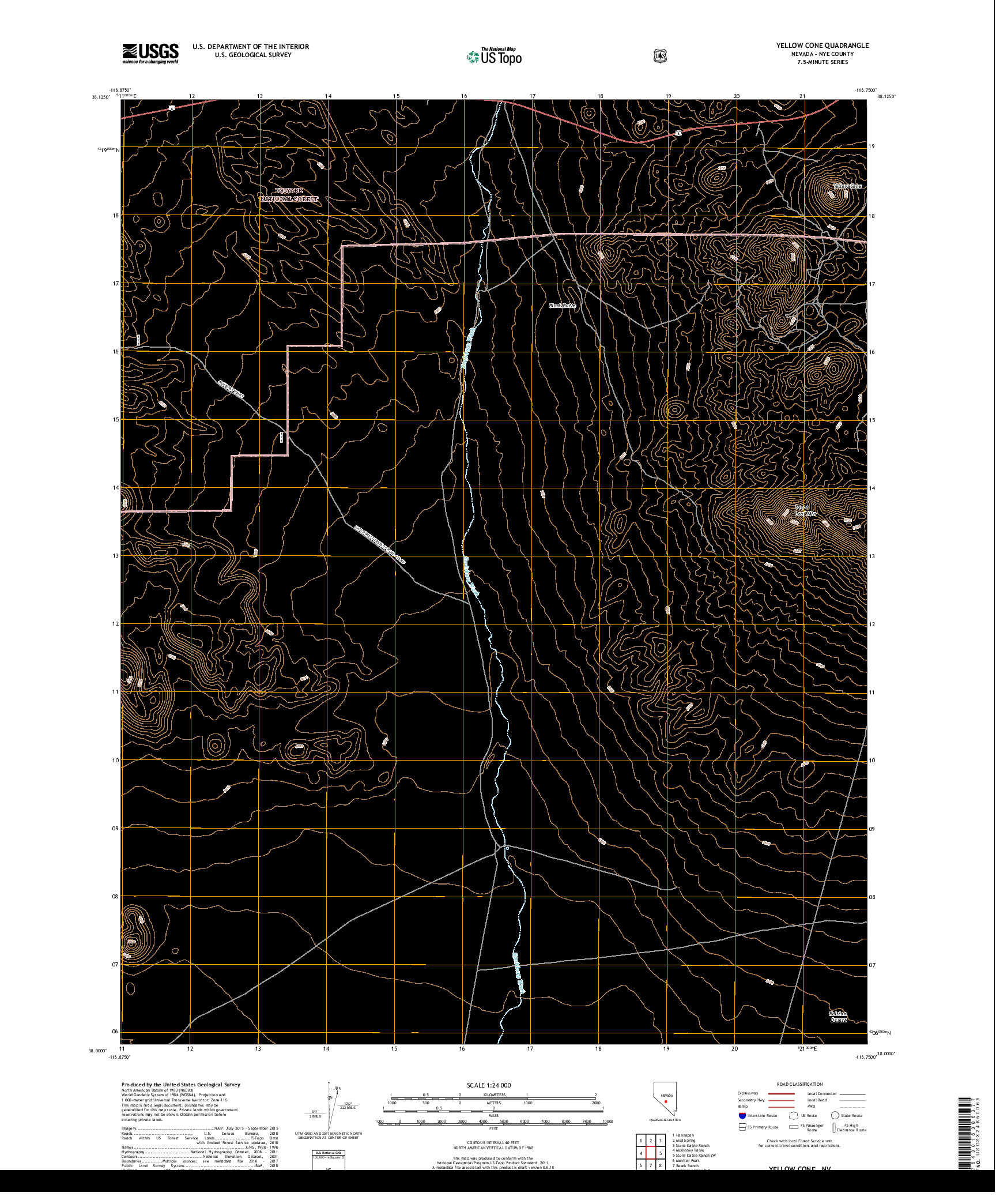 USGS US TOPO 7.5-MINUTE MAP FOR YELLOW CONE, NV 2018
