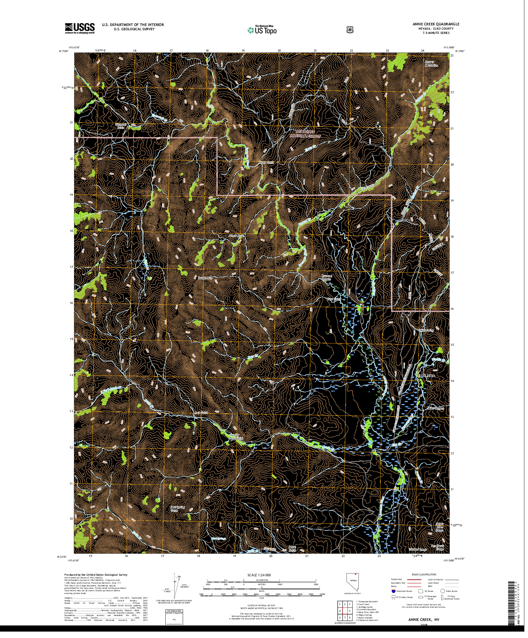 USGS US TOPO 7.5-MINUTE MAP FOR ANNIE CREEK, NV 2018