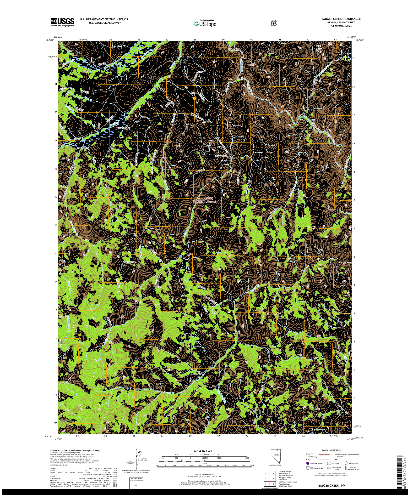 USGS US TOPO 7.5-MINUTE MAP FOR BADGER CREEK, NV 2018