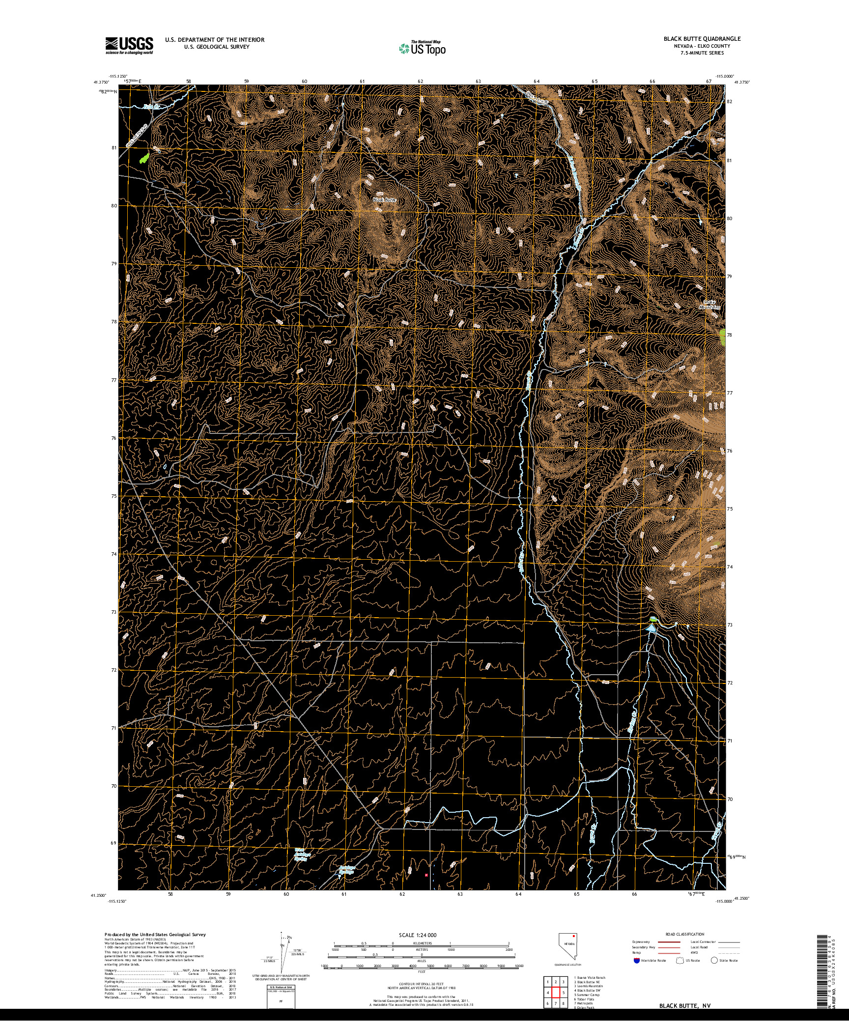USGS US TOPO 7.5-MINUTE MAP FOR BLACK BUTTE, NV 2018