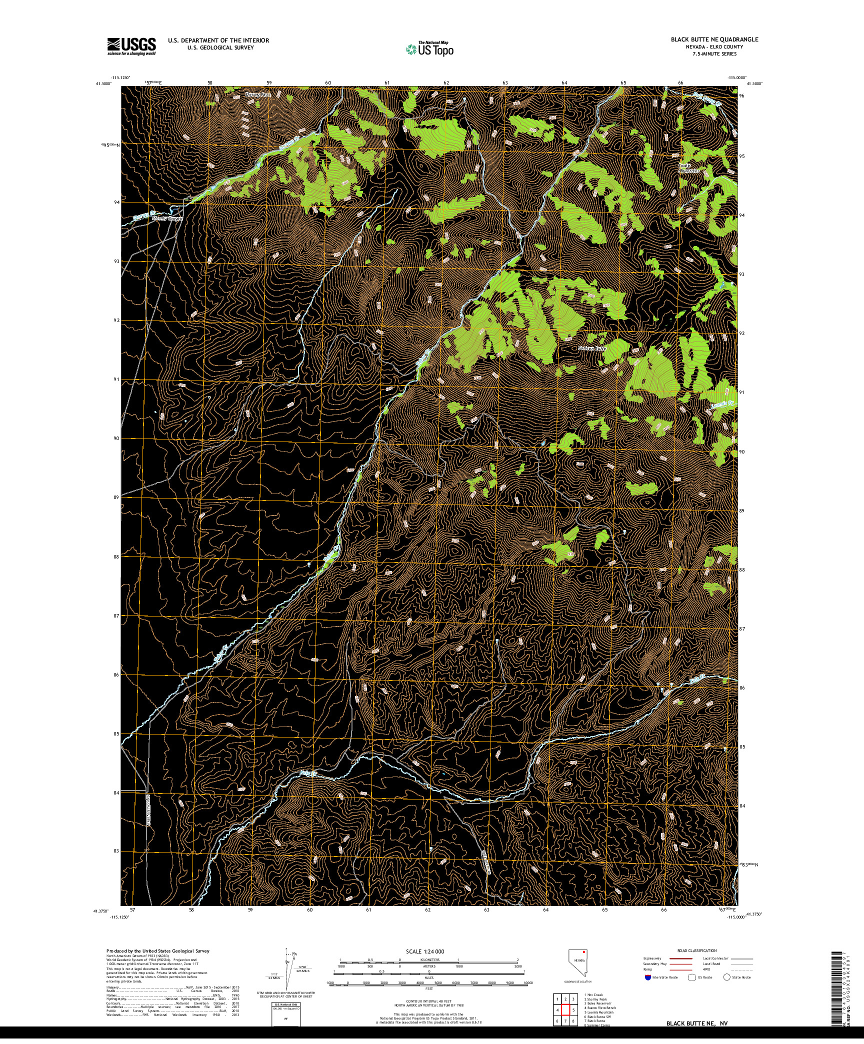 USGS US TOPO 7.5-MINUTE MAP FOR BLACK BUTTE NE, NV 2018