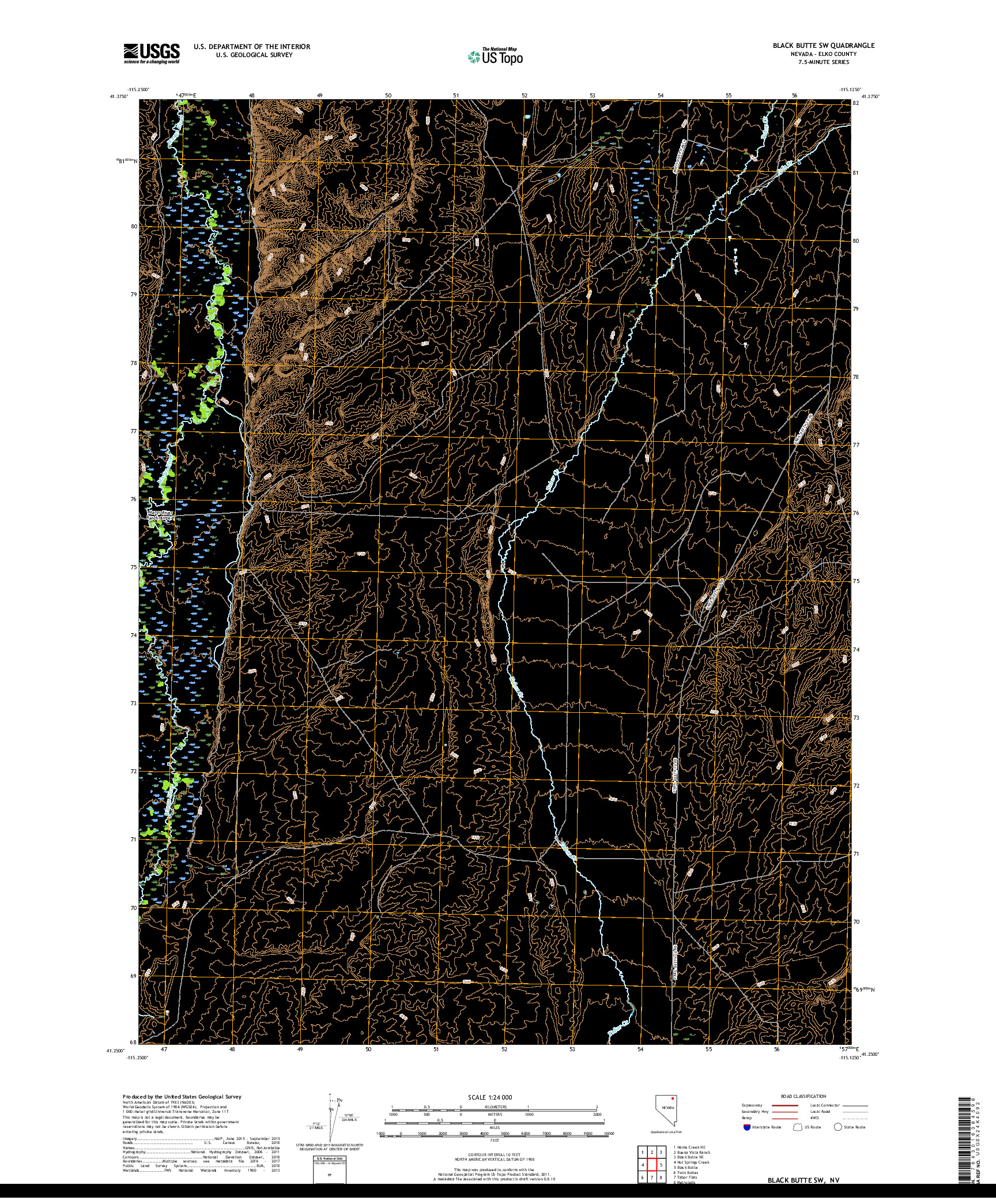 USGS US TOPO 7.5-MINUTE MAP FOR BLACK BUTTE SW, NV 2018