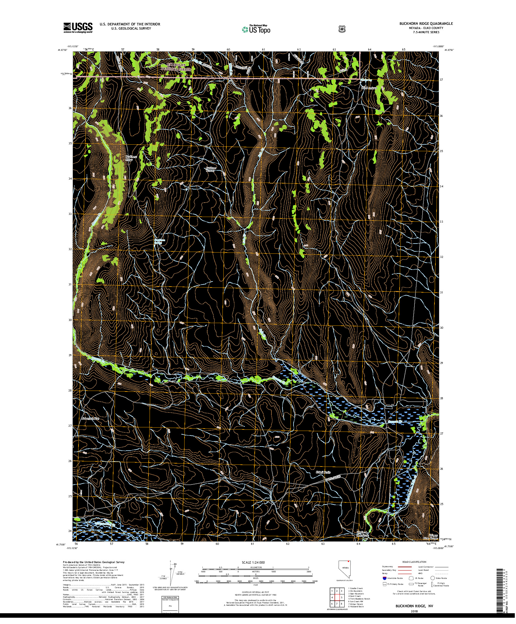 USGS US TOPO 7.5-MINUTE MAP FOR BUCKHORN RIDGE, NV 2018