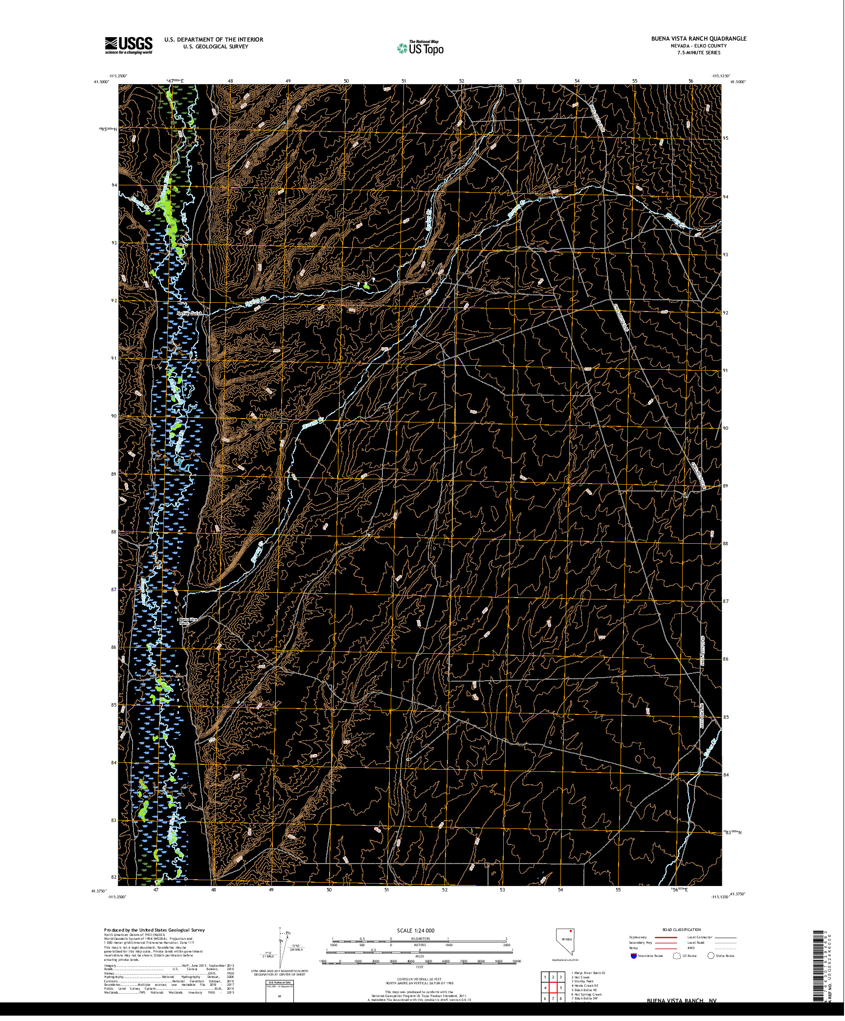 USGS US TOPO 7.5-MINUTE MAP FOR BUENA VISTA RANCH, NV 2018