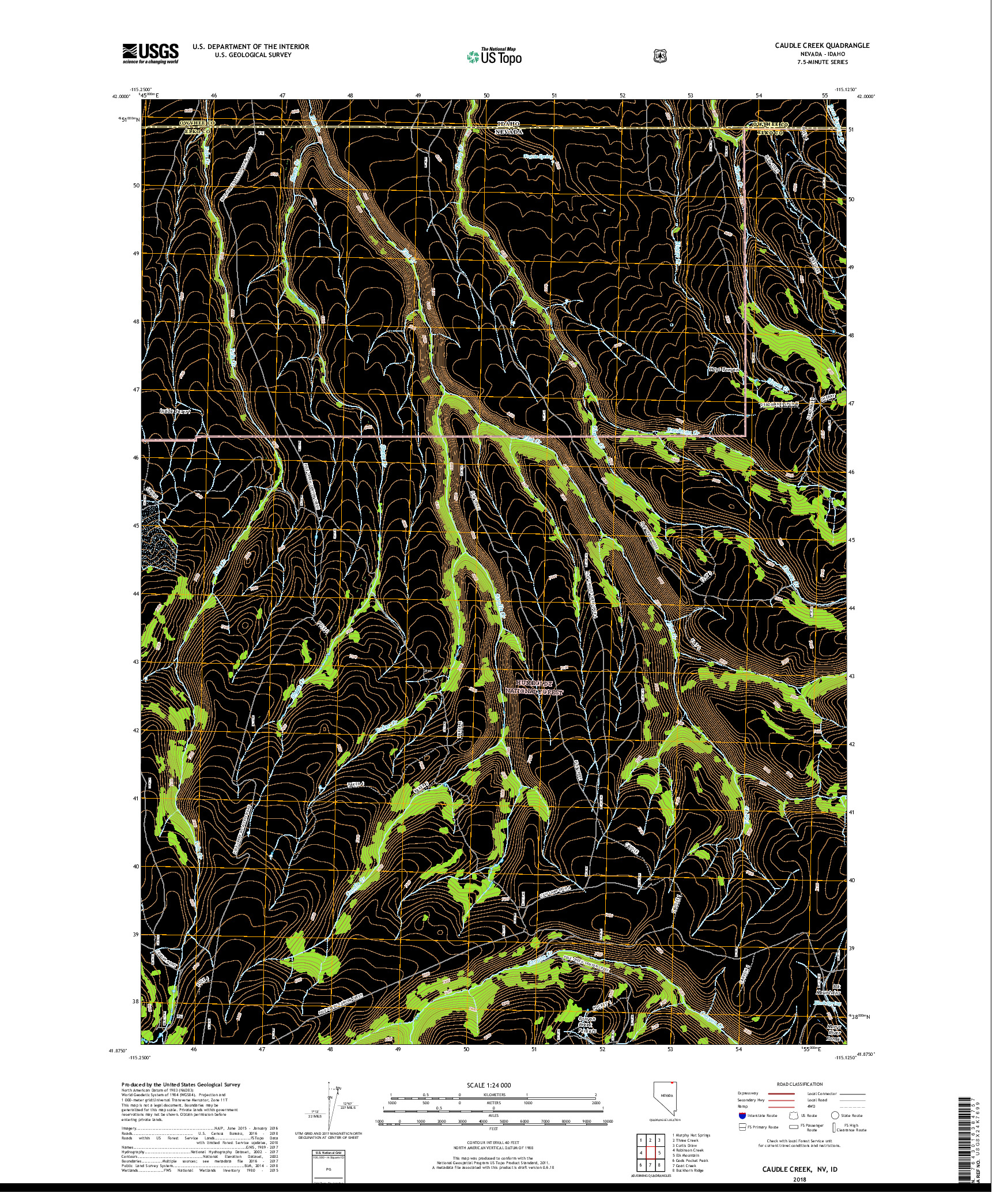 USGS US TOPO 7.5-MINUTE MAP FOR CAUDLE CREEK, NV,ID 2018