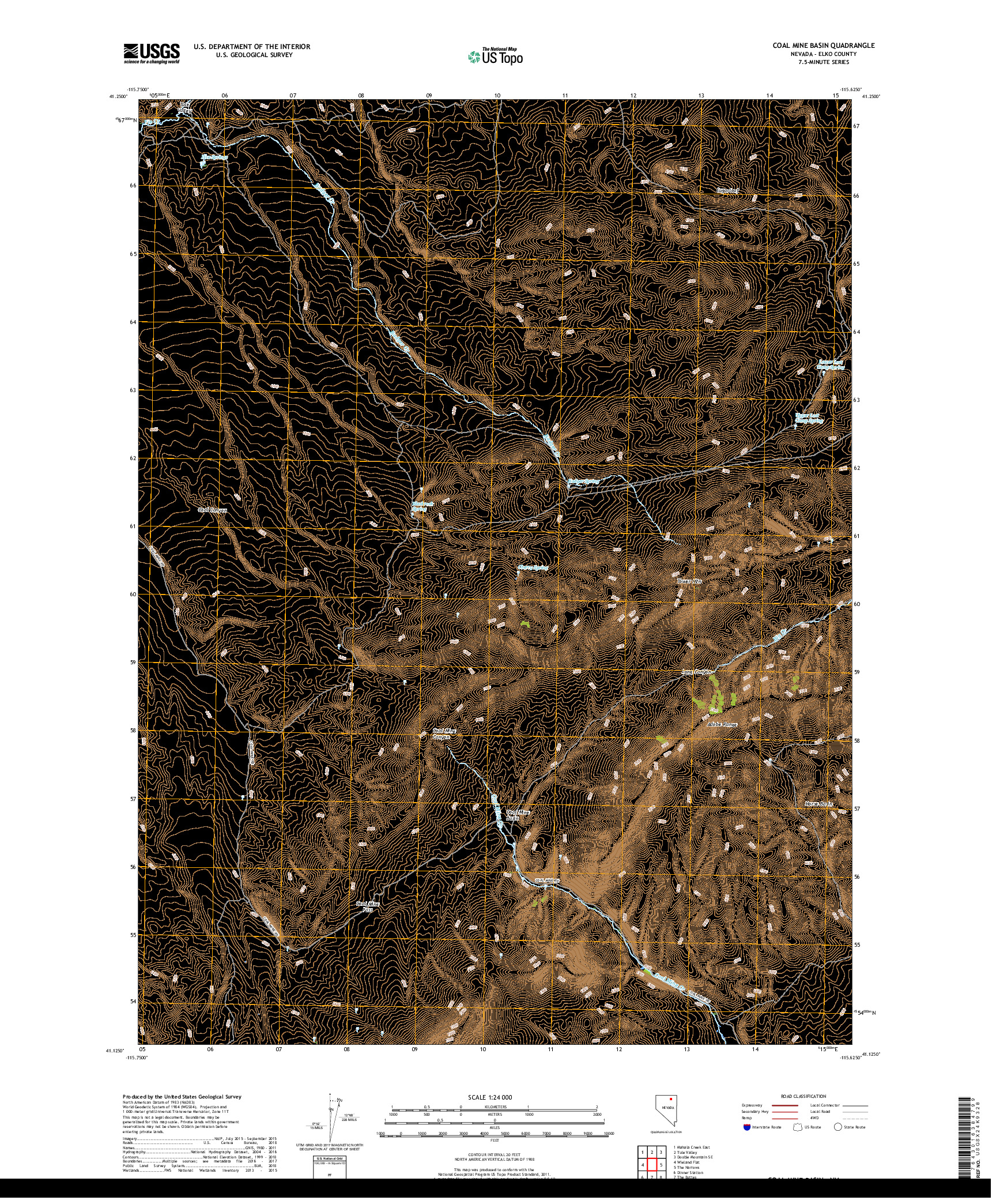USGS US TOPO 7.5-MINUTE MAP FOR COAL MINE BASIN, NV 2018