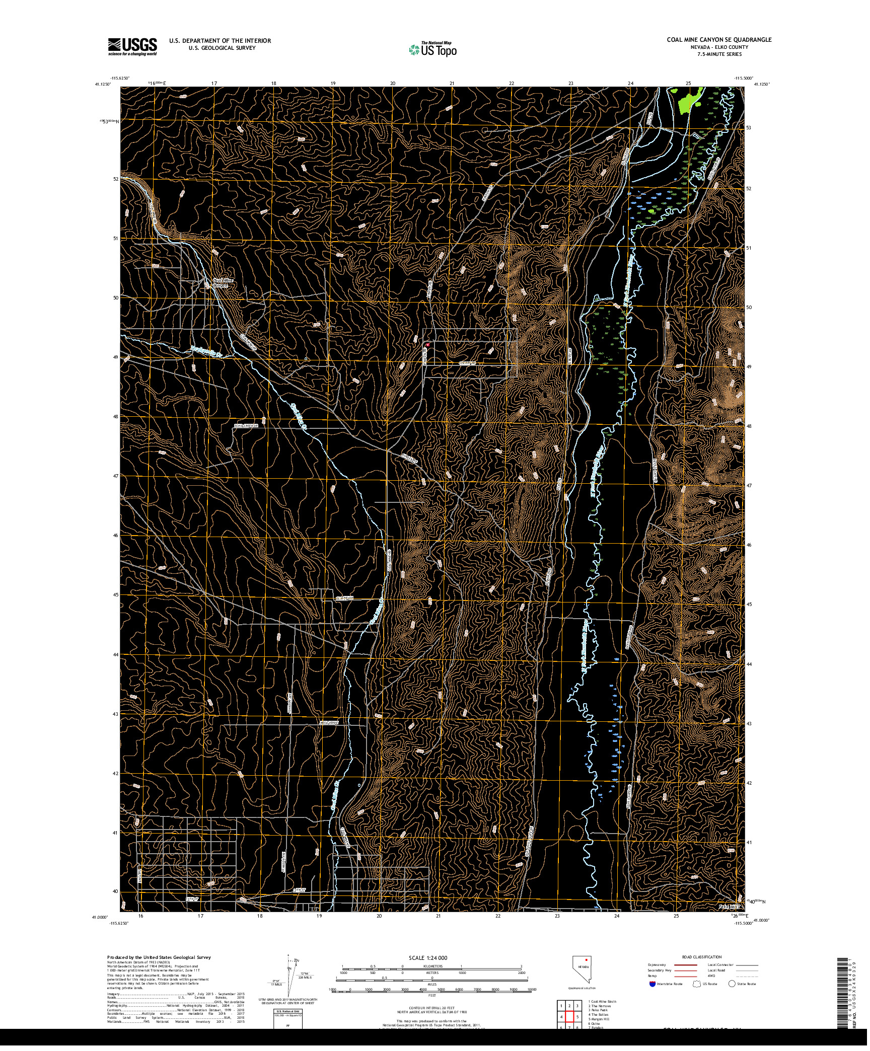 USGS US TOPO 7.5-MINUTE MAP FOR COAL MINE CANYON SE, NV 2018