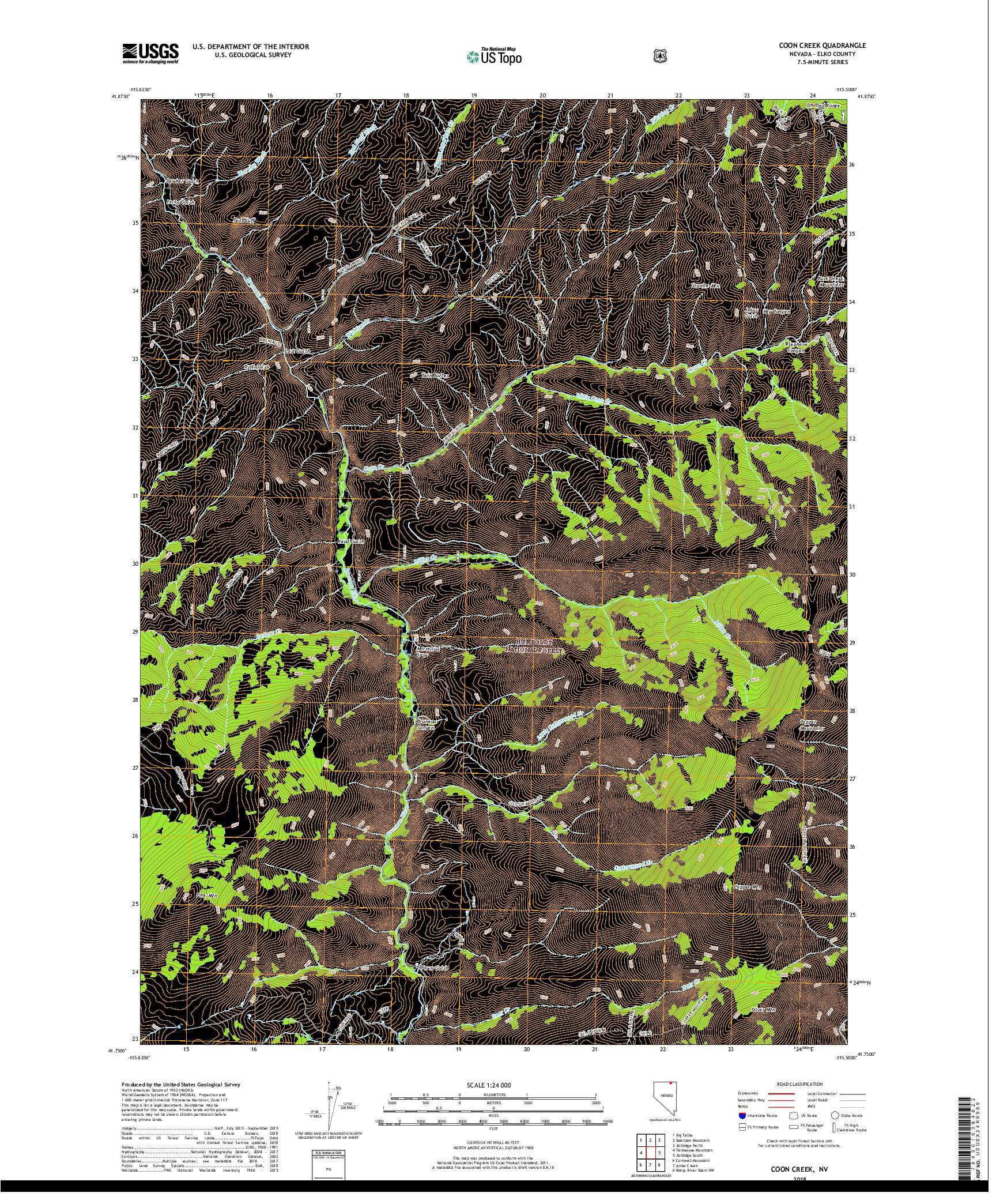 USGS US TOPO 7.5-MINUTE MAP FOR COON CREEK, NV 2018