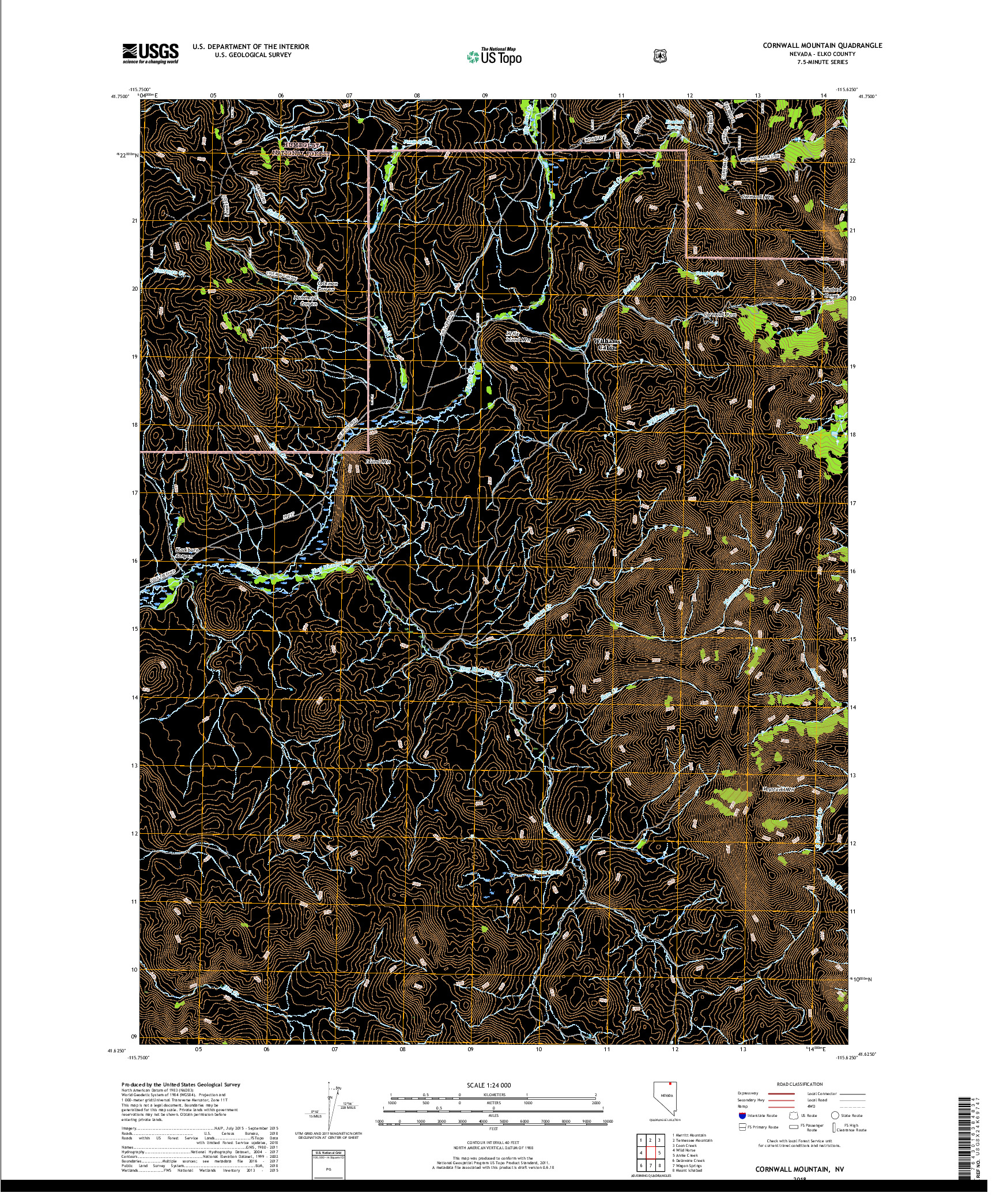 USGS US TOPO 7.5-MINUTE MAP FOR CORNWALL MOUNTAIN, NV 2018