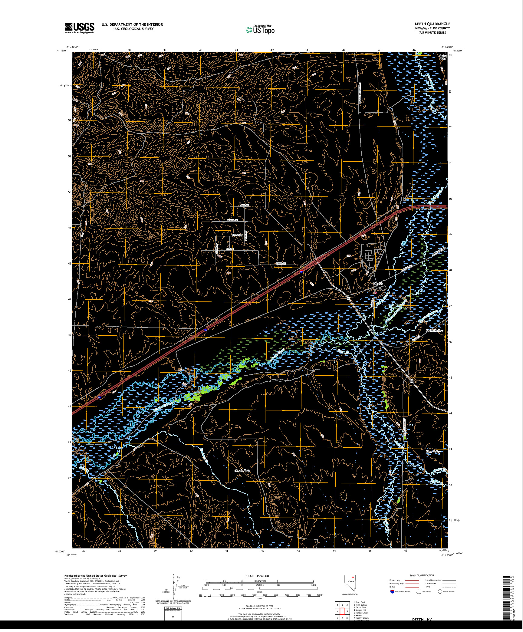 USGS US TOPO 7.5-MINUTE MAP FOR DEETH, NV 2018