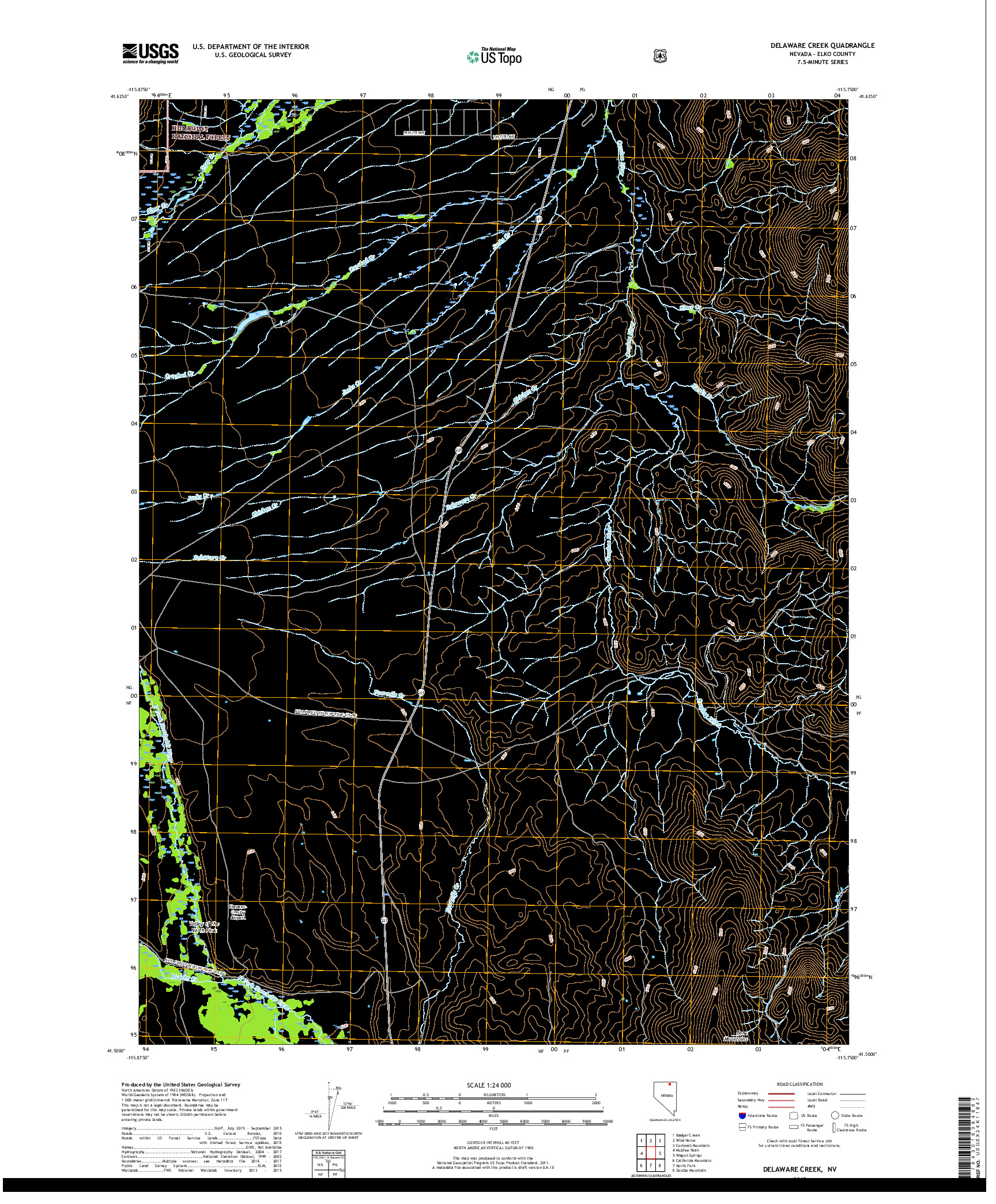 USGS US TOPO 7.5-MINUTE MAP FOR DELAWARE CREEK, NV 2018