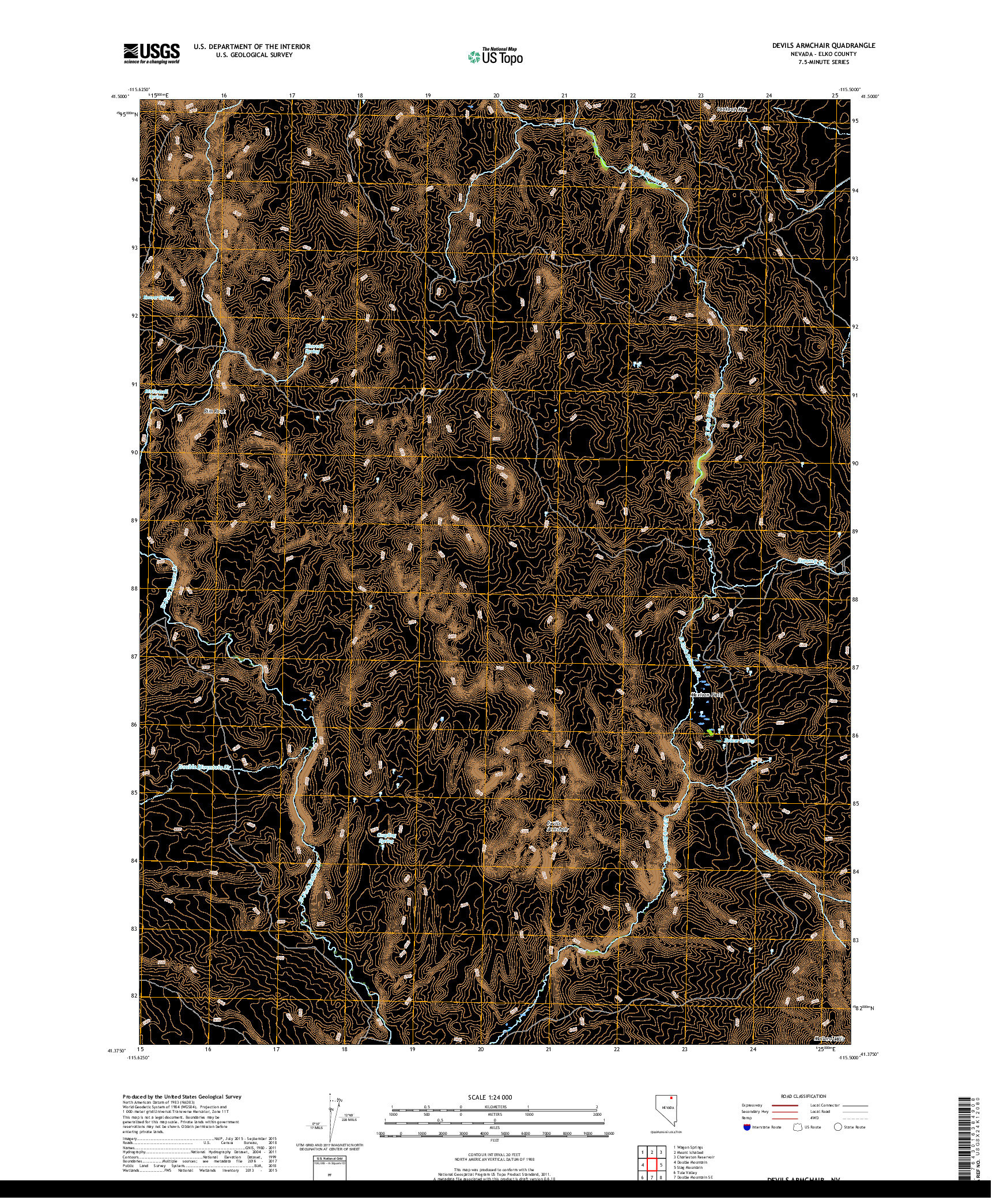USGS US TOPO 7.5-MINUTE MAP FOR DEVILS ARMCHAIR, NV 2018