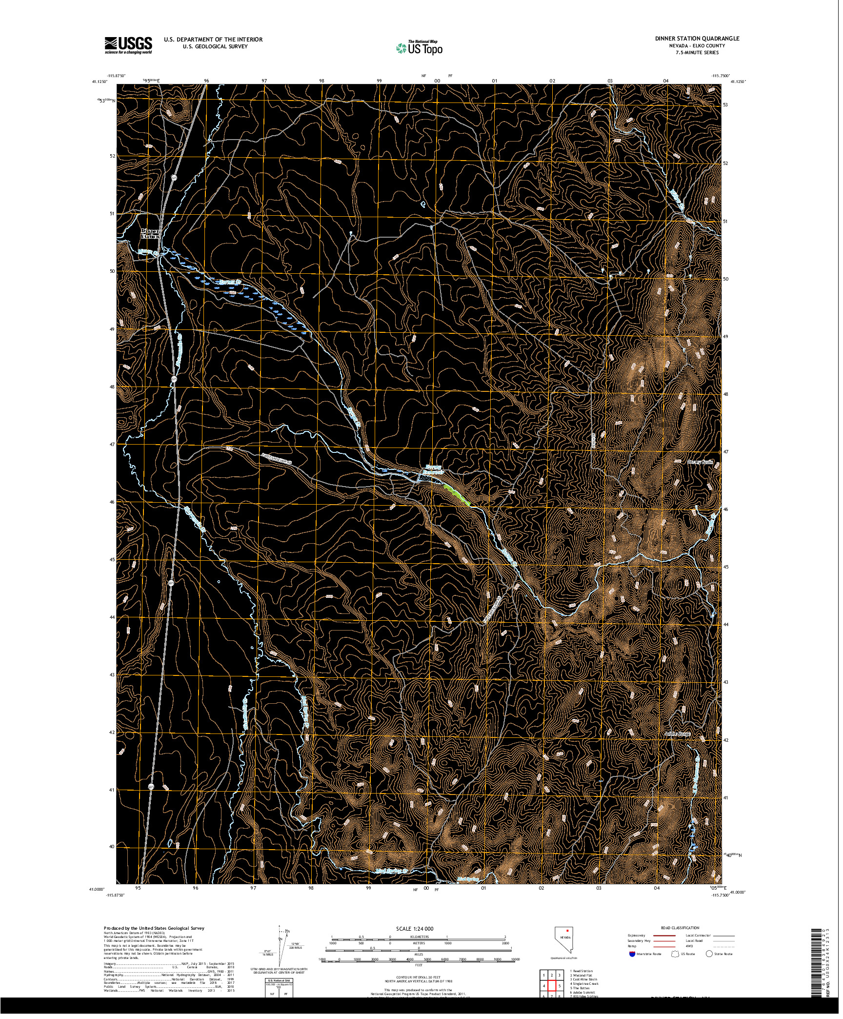 USGS US TOPO 7.5-MINUTE MAP FOR DINNER STATION, NV 2018