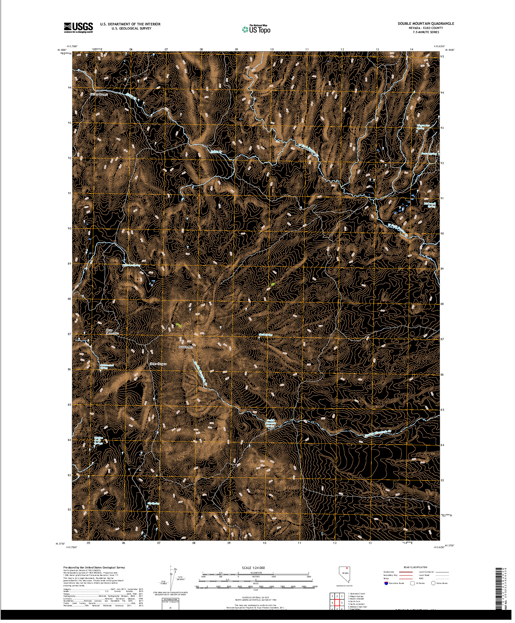 USGS US TOPO 7.5-MINUTE MAP FOR DOUBLE MOUNTAIN, NV 2018
