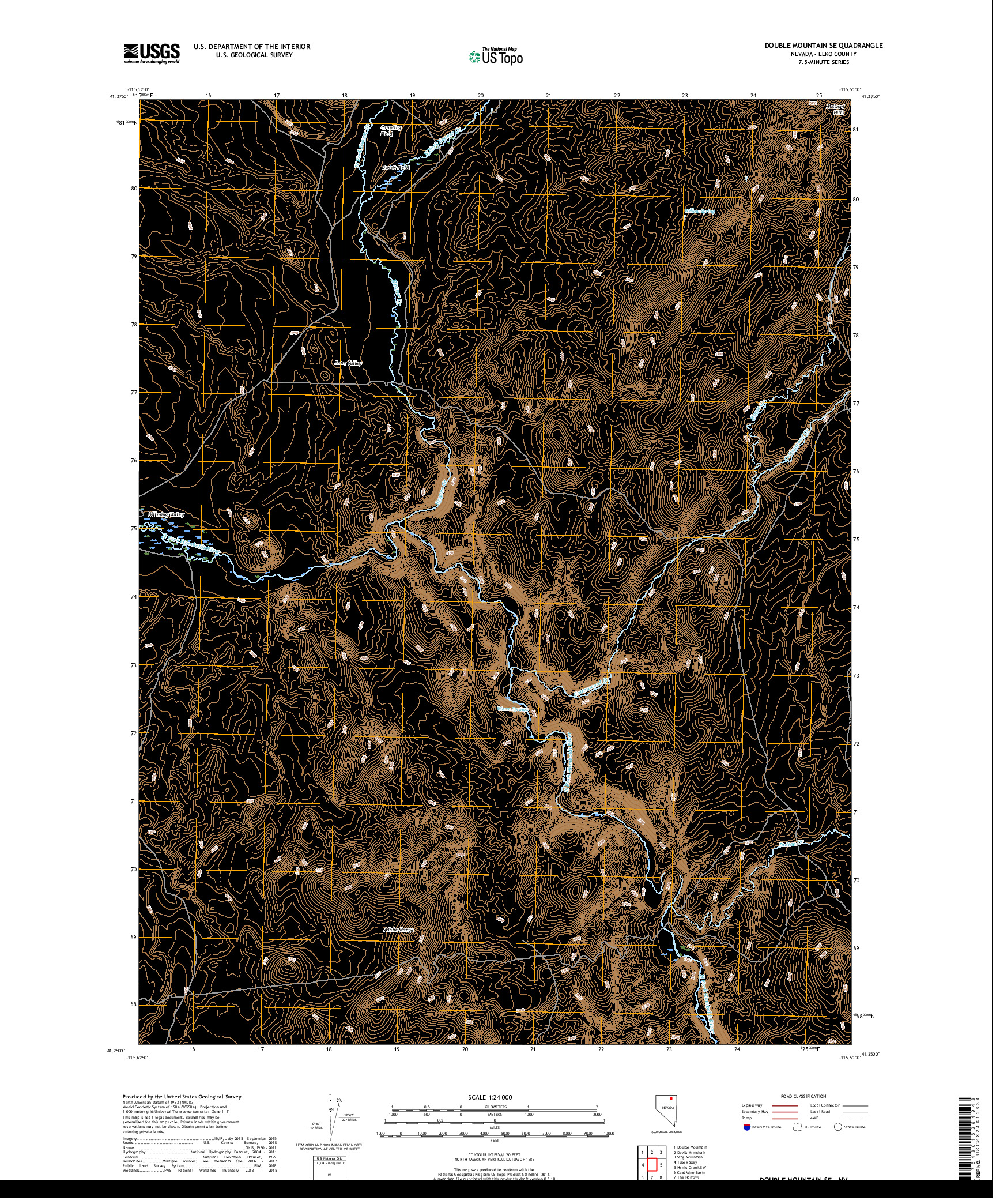 USGS US TOPO 7.5-MINUTE MAP FOR DOUBLE MOUNTAIN SE, NV 2018