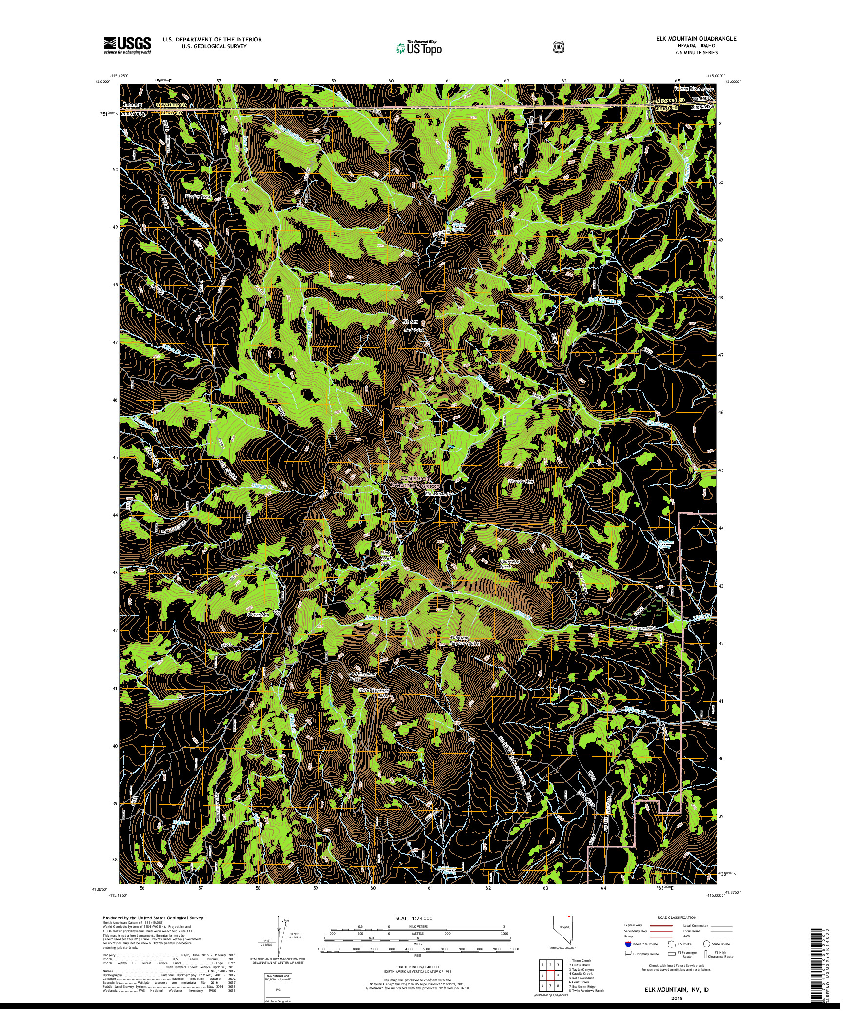 USGS US TOPO 7.5-MINUTE MAP FOR ELK MOUNTAIN, NV,ID 2018