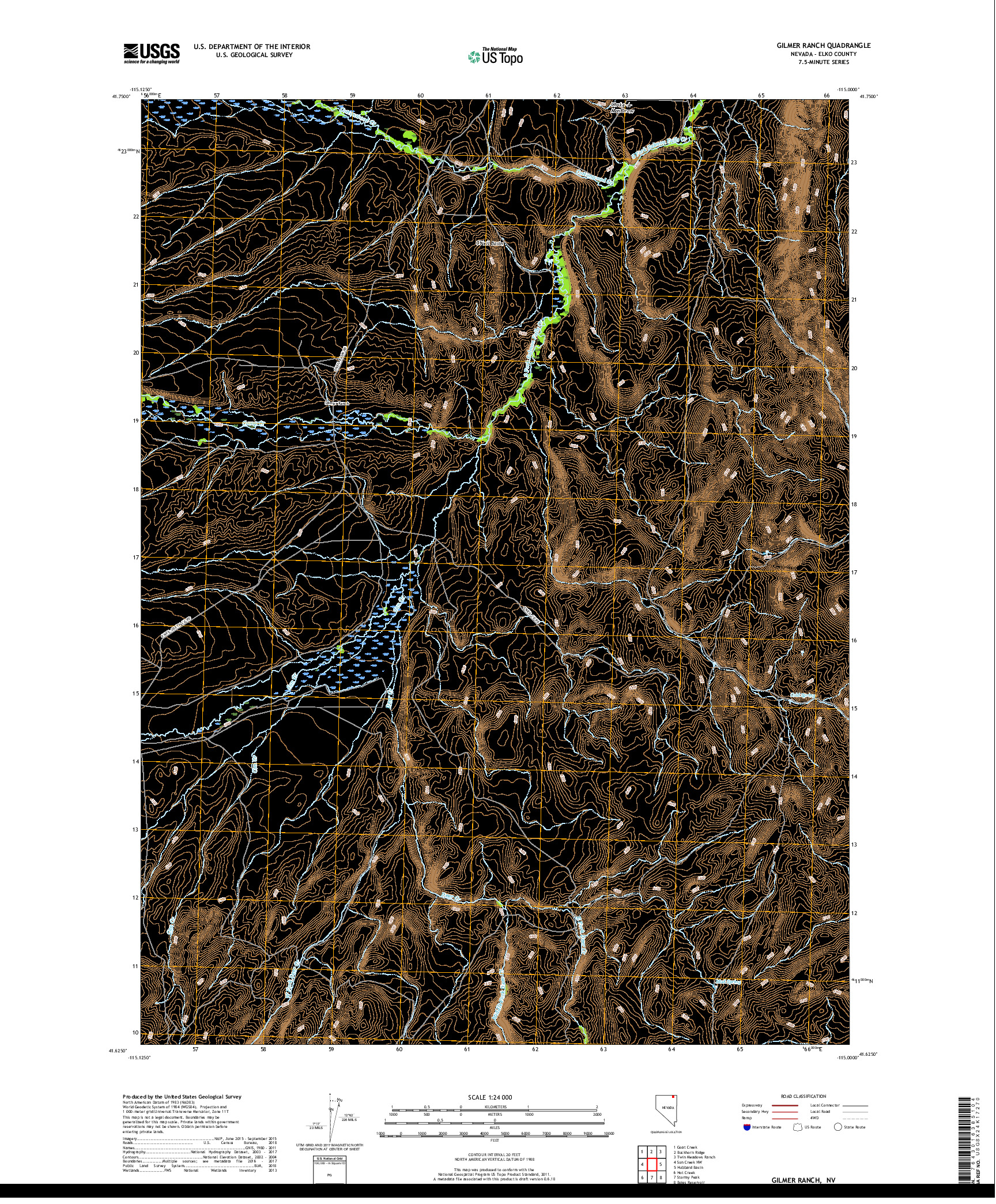 USGS US TOPO 7.5-MINUTE MAP FOR GILMER RANCH, NV 2018