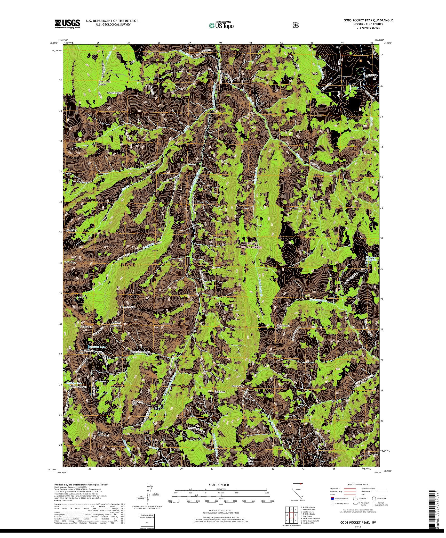 USGS US TOPO 7.5-MINUTE MAP FOR GODS POCKET PEAK, NV 2018