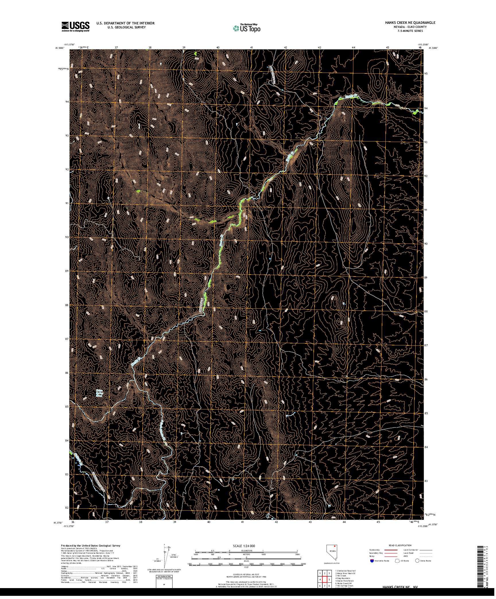 USGS US TOPO 7.5-MINUTE MAP FOR HANKS CREEK NE, NV 2018