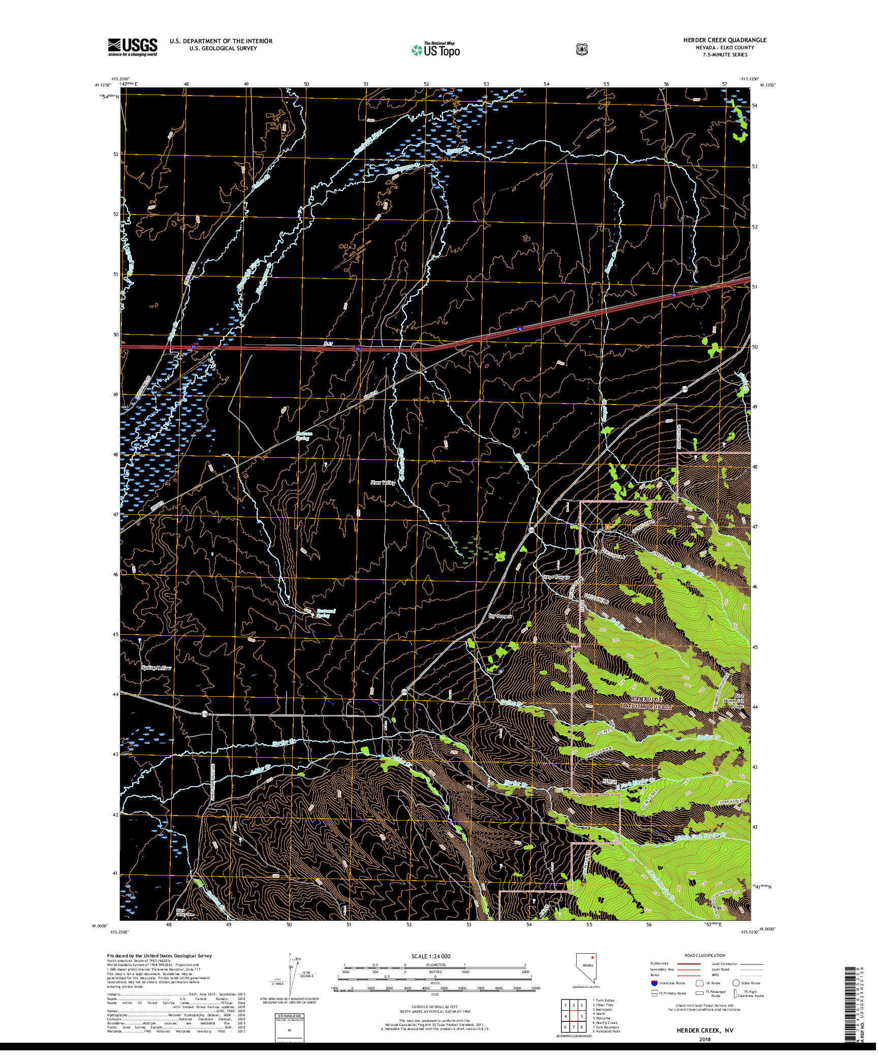 USGS US TOPO 7.5-MINUTE MAP FOR HERDER CREEK, NV 2018