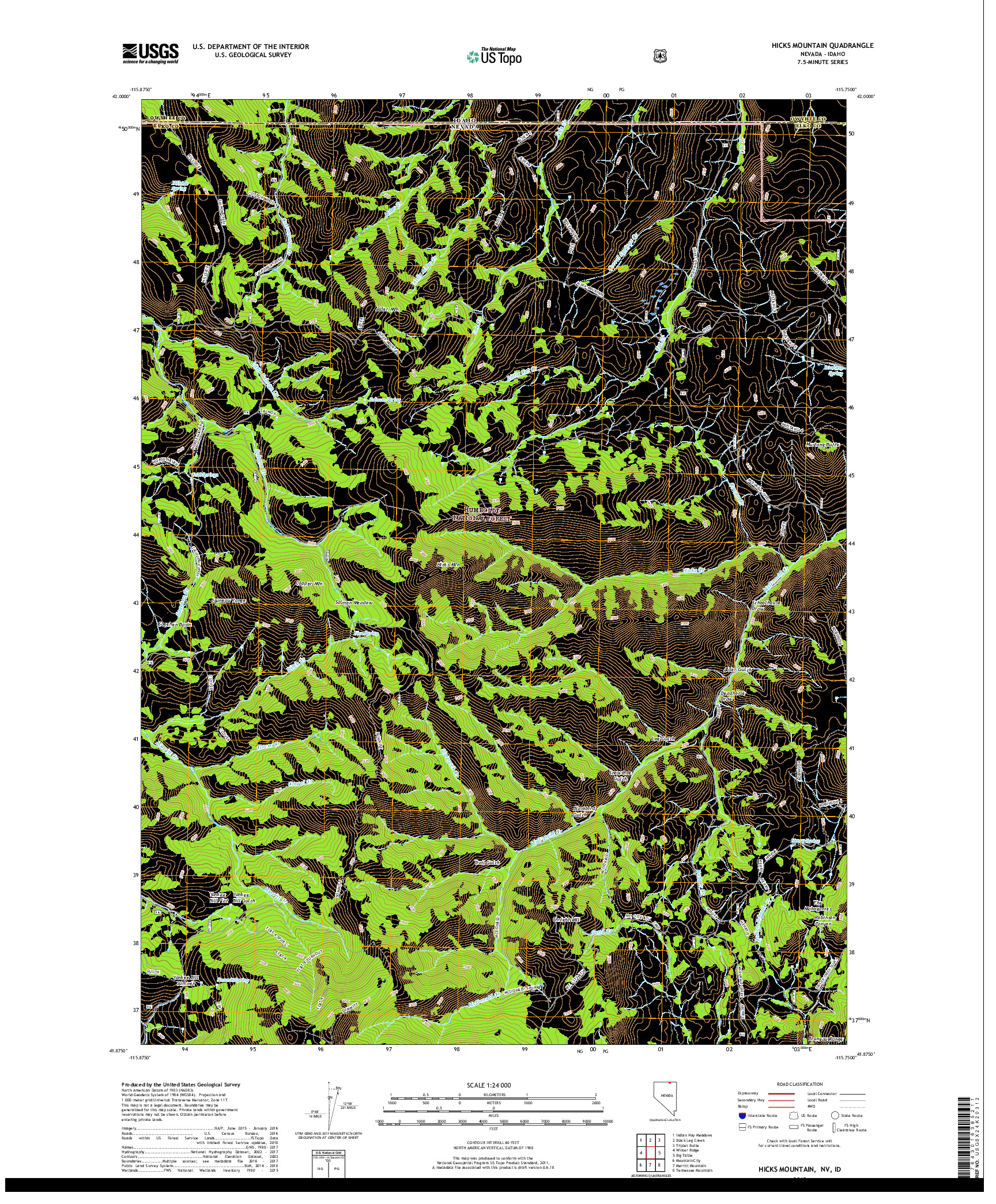 USGS US TOPO 7.5-MINUTE MAP FOR HICKS MOUNTAIN, NV,ID 2018