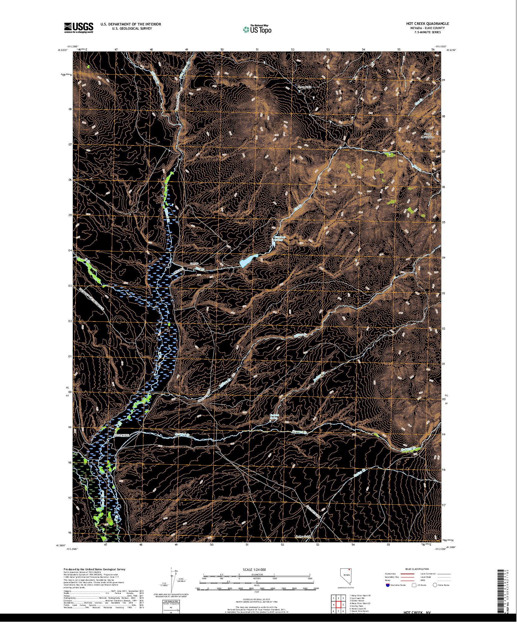 USGS US TOPO 7.5-MINUTE MAP FOR HOT CREEK, NV 2018