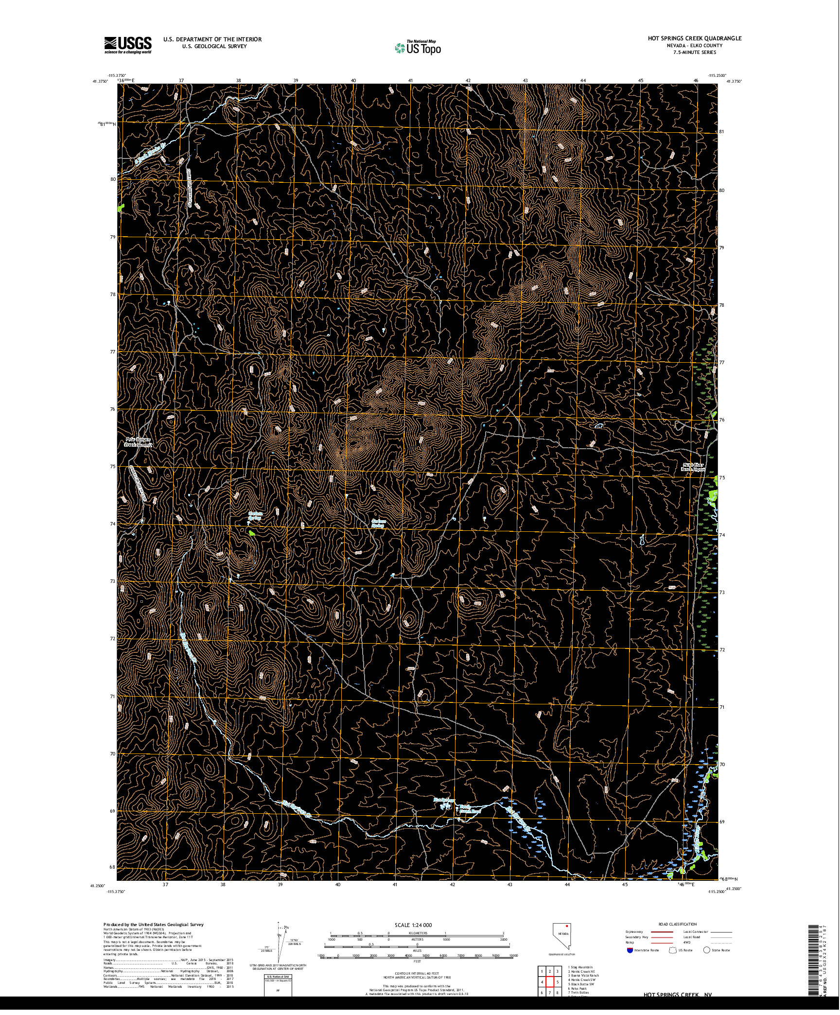 USGS US TOPO 7.5-MINUTE MAP FOR HOT SPRINGS CREEK, NV 2018