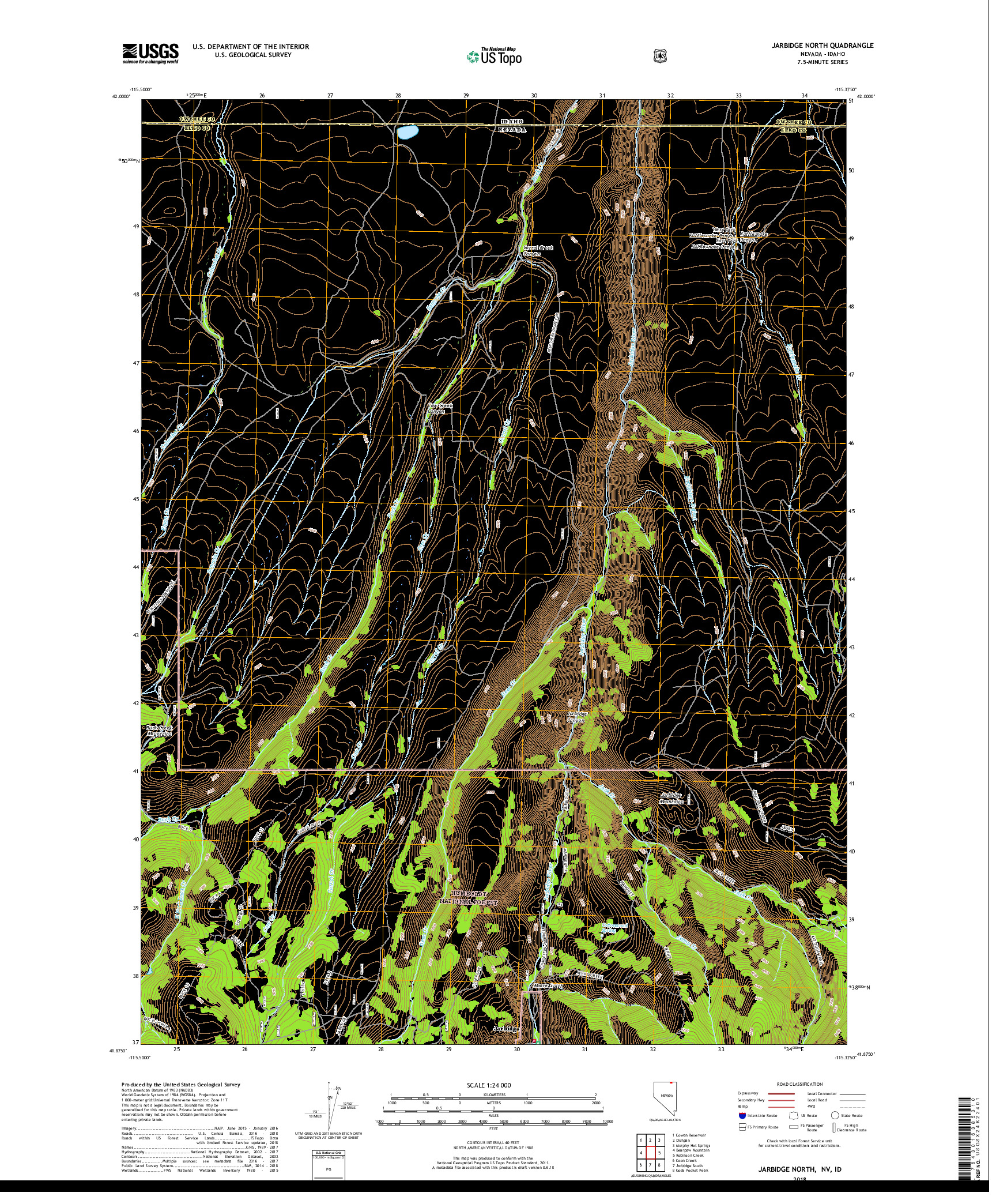 USGS US TOPO 7.5-MINUTE MAP FOR JARBIDGE NORTH, NV,ID 2018