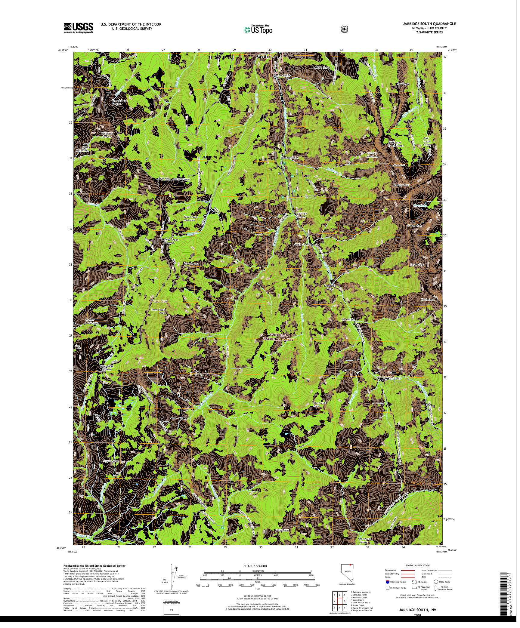 USGS US TOPO 7.5-MINUTE MAP FOR JARBIDGE SOUTH, NV 2018