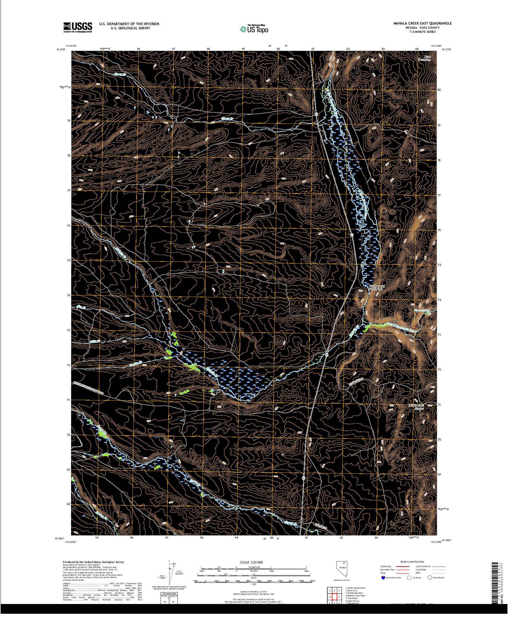 USGS US TOPO 7.5-MINUTE MAP FOR MAHALA CREEK EAST, NV 2018