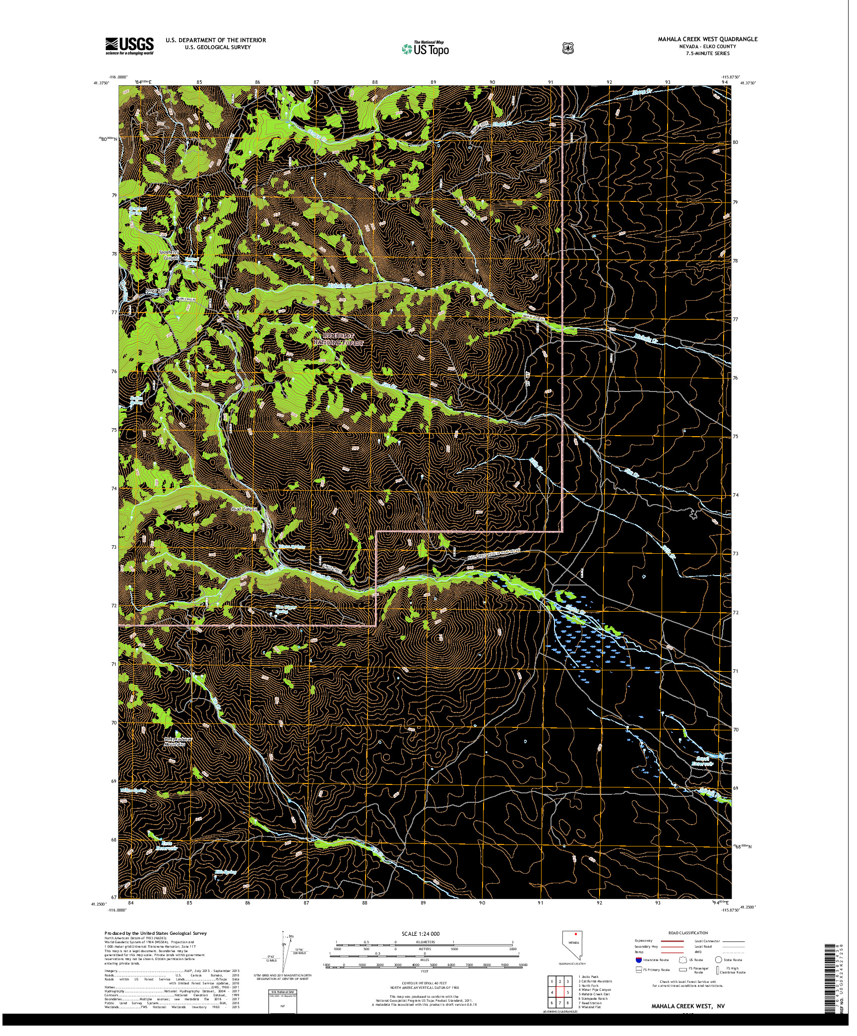 USGS US TOPO 7.5-MINUTE MAP FOR MAHALA CREEK WEST, NV 2018