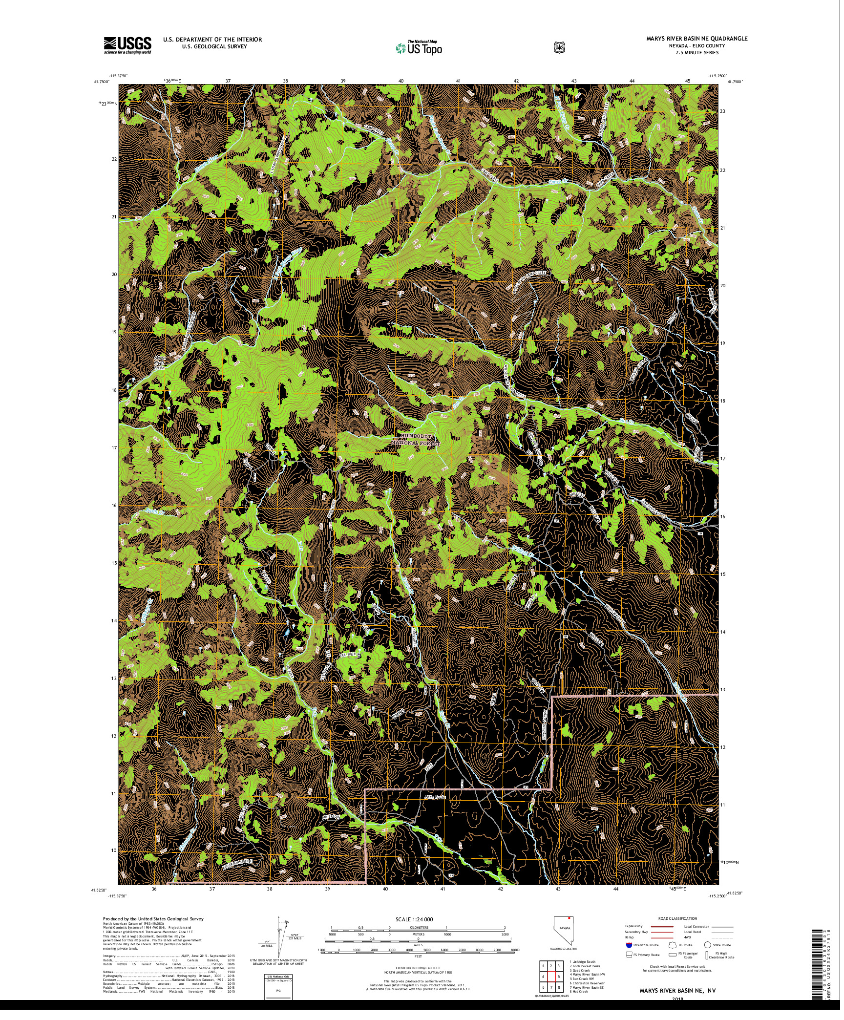 USGS US TOPO 7.5-MINUTE MAP FOR MARYS RIVER BASIN NE, NV 2018