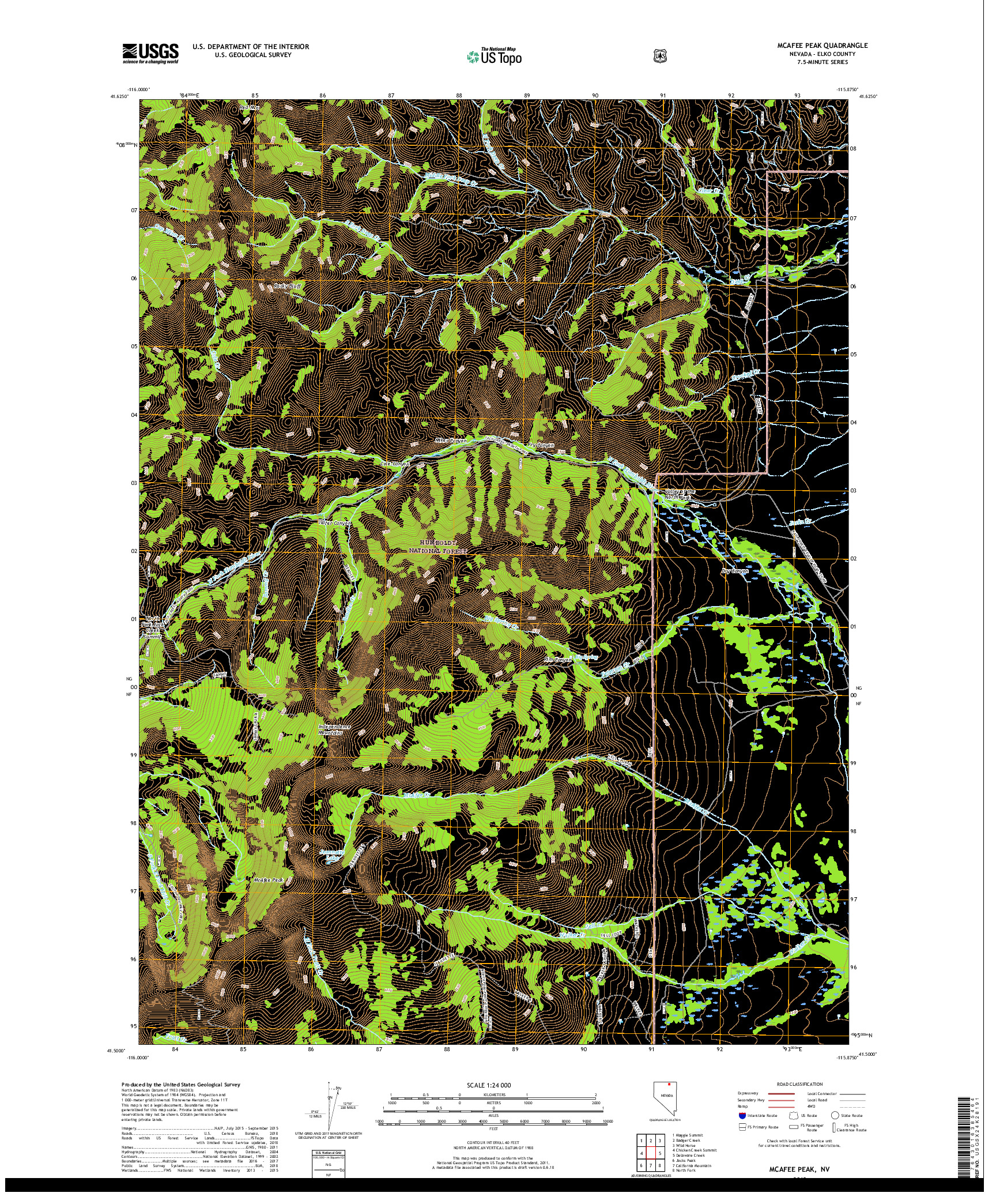 USGS US TOPO 7.5-MINUTE MAP FOR MCAFEE PEAK, NV 2018