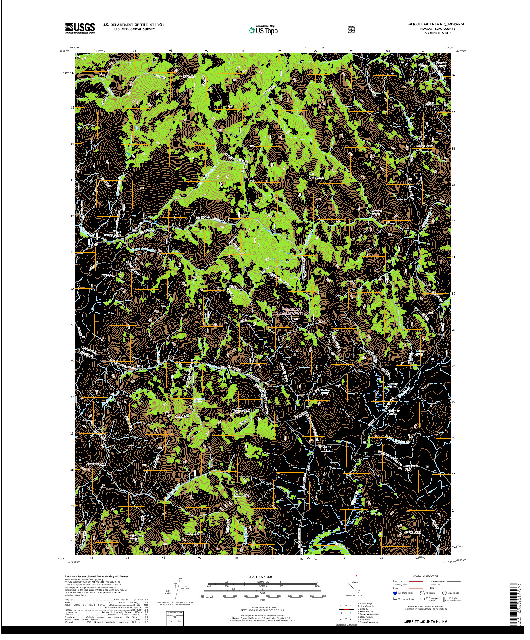 USGS US TOPO 7.5-MINUTE MAP FOR MERRITT MOUNTAIN, NV 2018