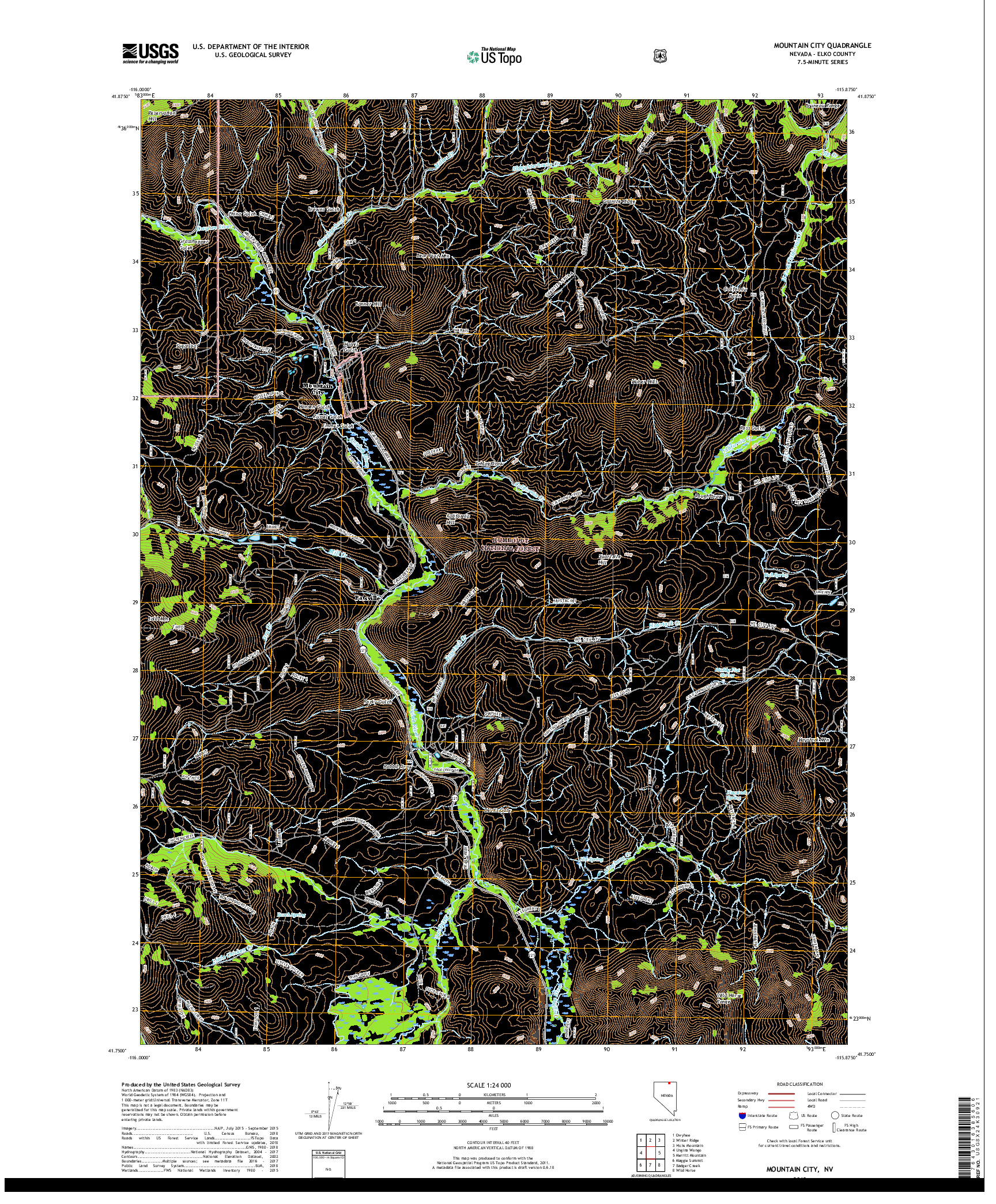 USGS US TOPO 7.5-MINUTE MAP FOR MOUNTAIN CITY, NV 2018